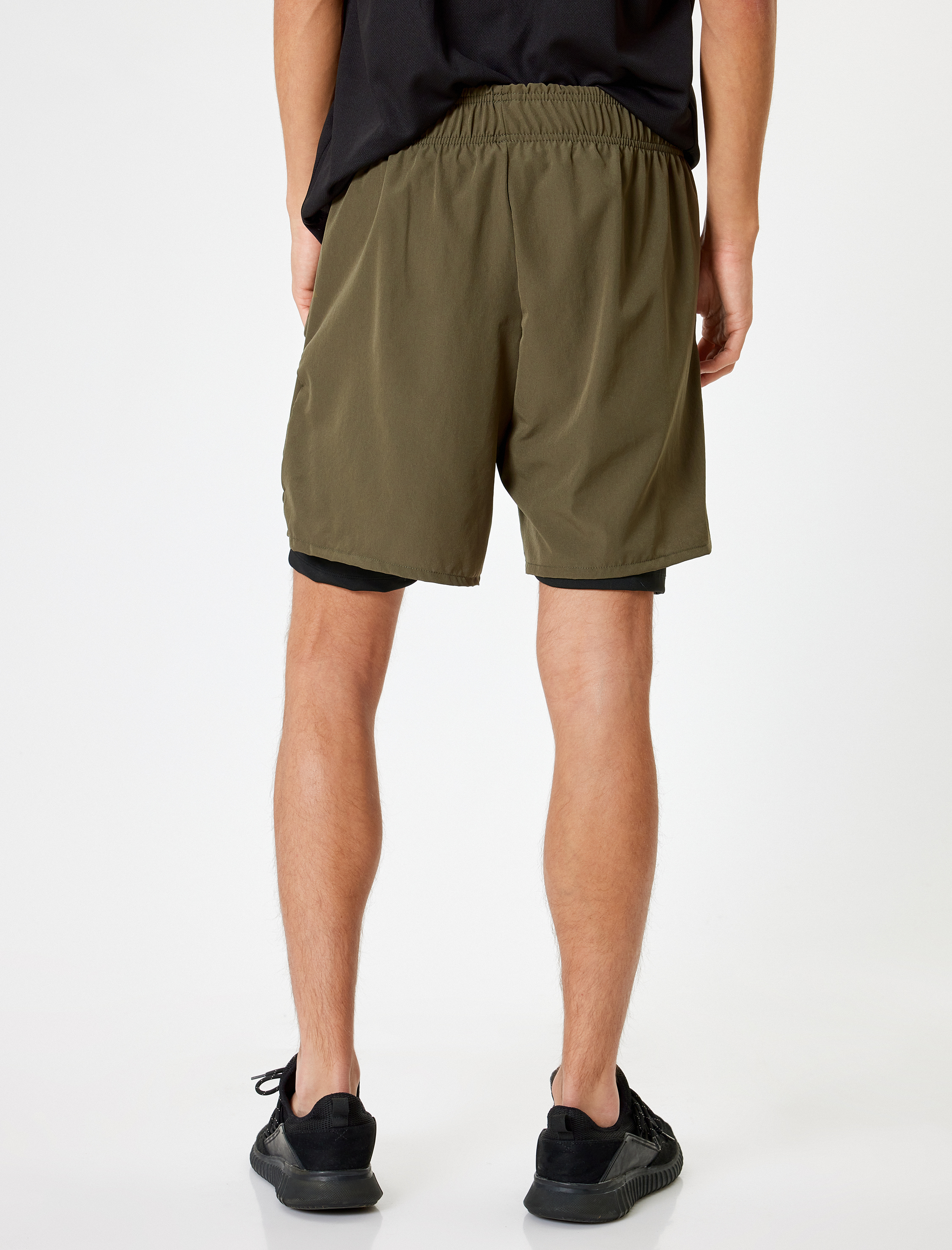   Spor Şort Taytlı Paraşüt Kumaş Renk Bloklu Cep Detaylı