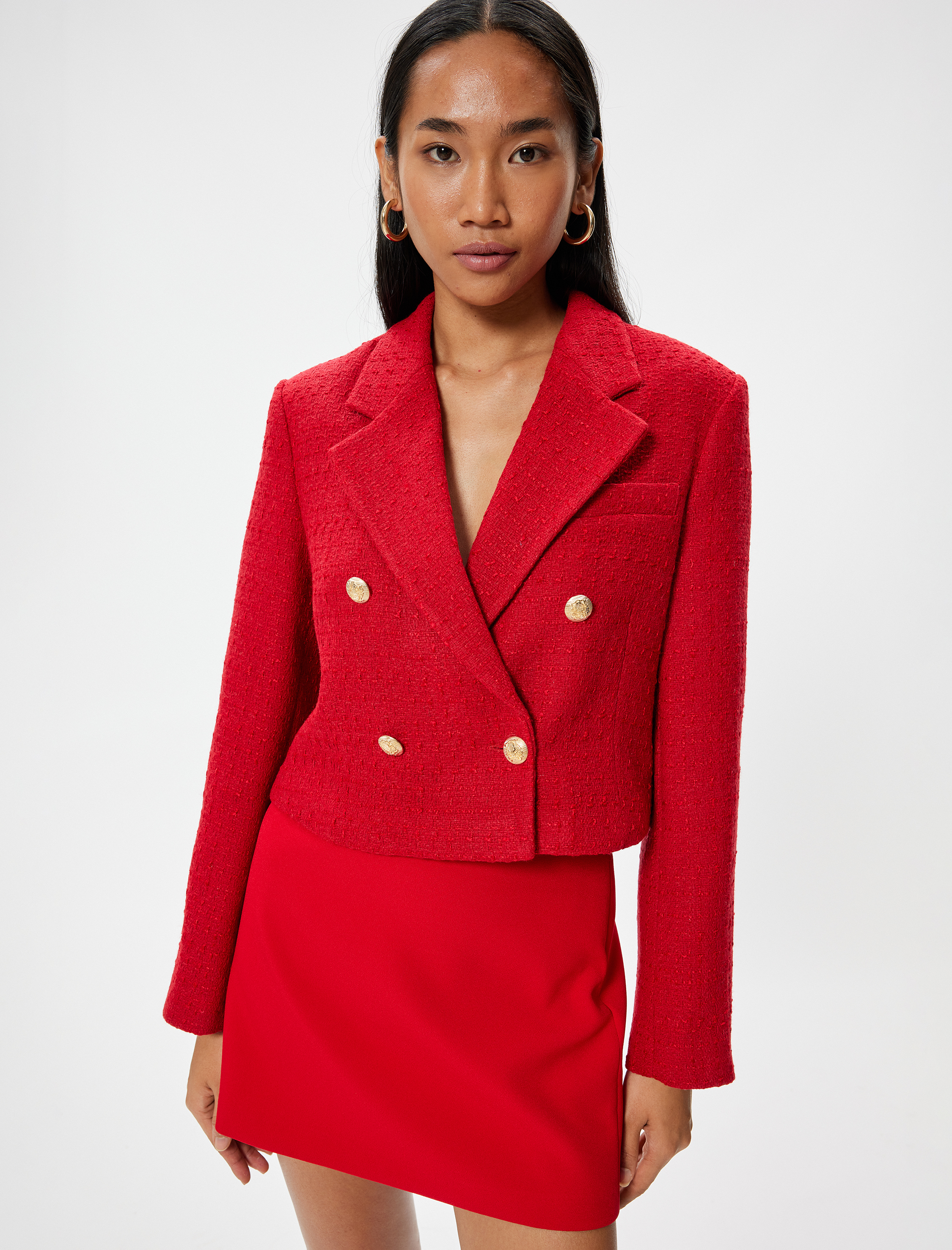   Kısa Tüvit Blazer Ceket Kruvaze