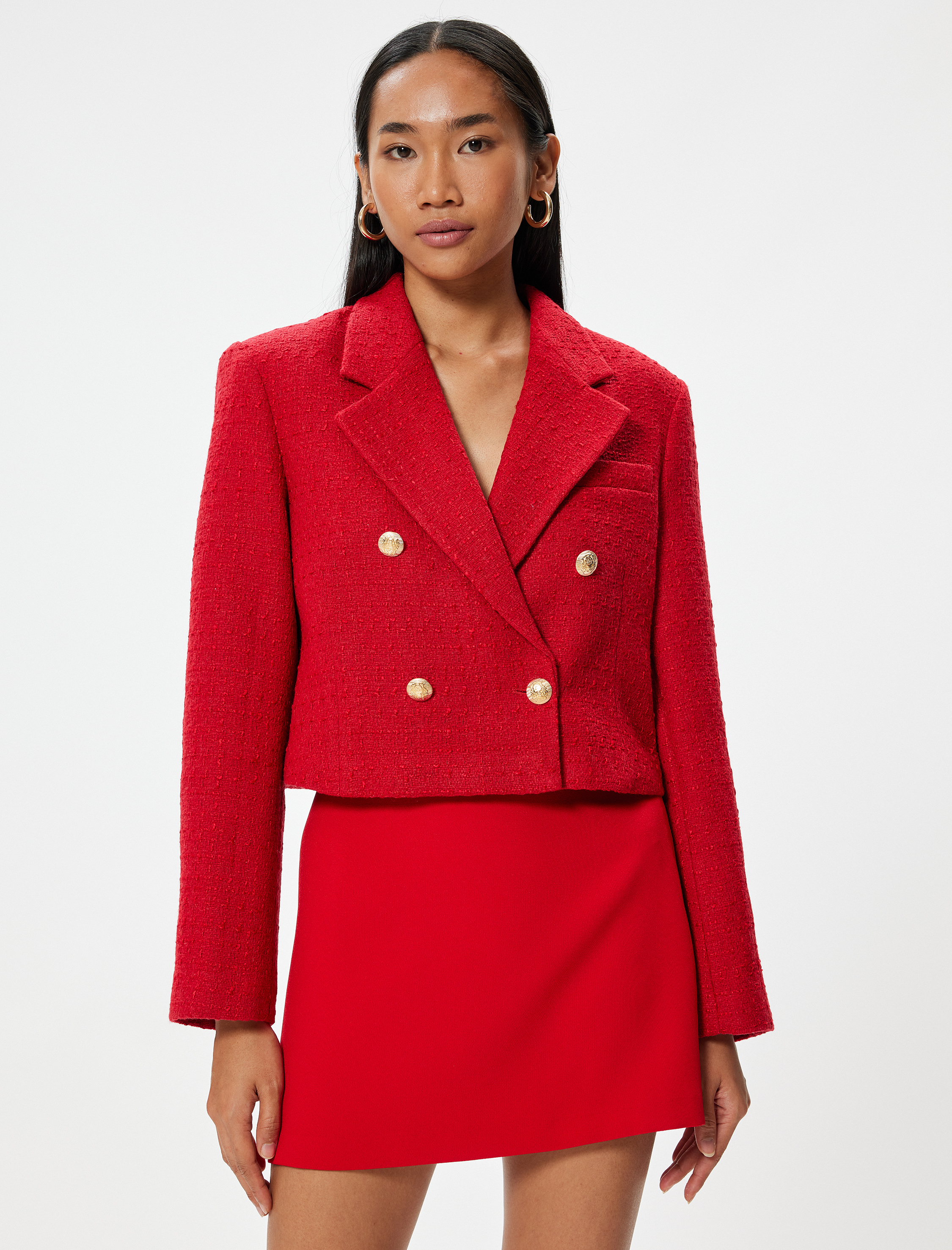   Kısa Tüvit Blazer Ceket Kruvaze