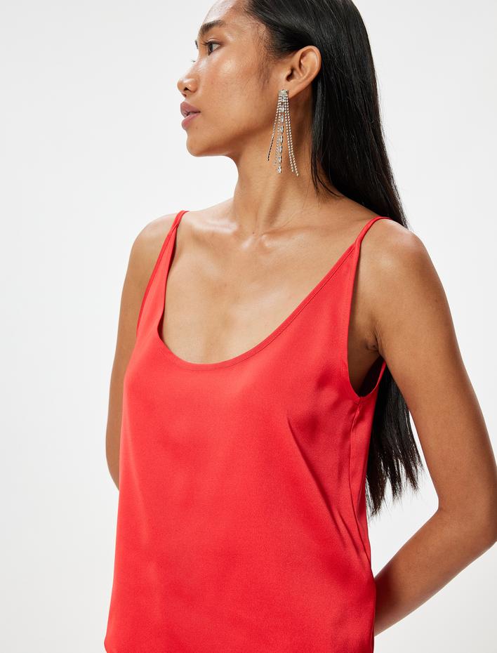  Saten Bluz Kolsuz U Yaka Slim Fit