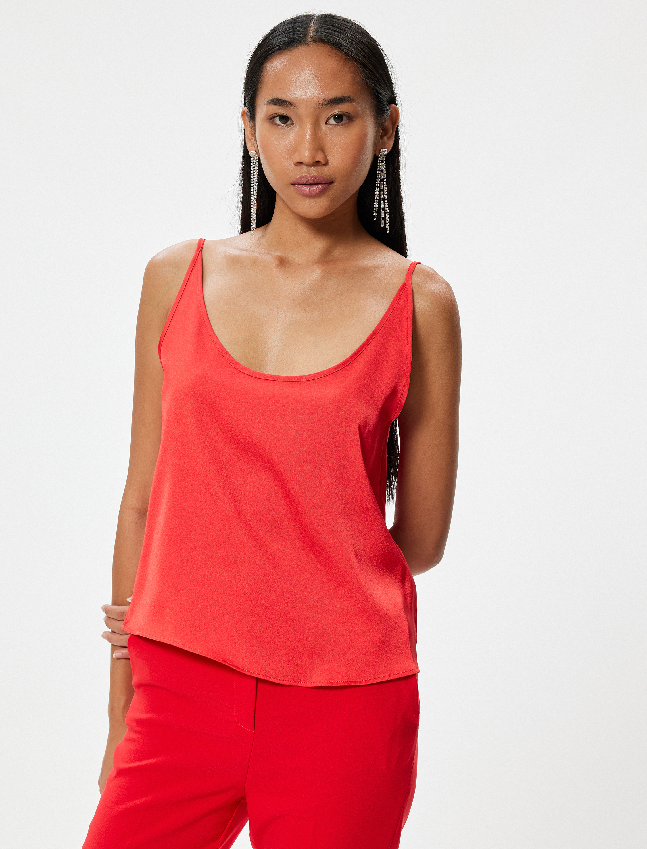   Saten Bluz Kolsuz U Yaka Slim Fit