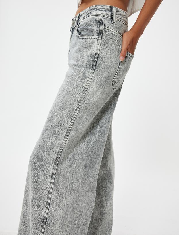 Standart Bel Kot Pantolon Geniş Paça Yıkamalı Pamuklu - Bianca Wide Leg Jeans_4