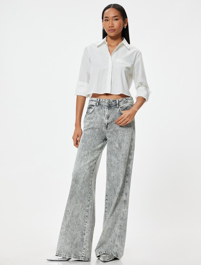  Geniş Paça Kot Pantolon Standart Bel Pamuklu - Wide Leg Jeans