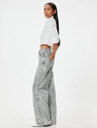 Standart Bel Kot Pantolon Geniş Paça Yıkamalı Pamuklu - Bianca Wide Leg Jeans