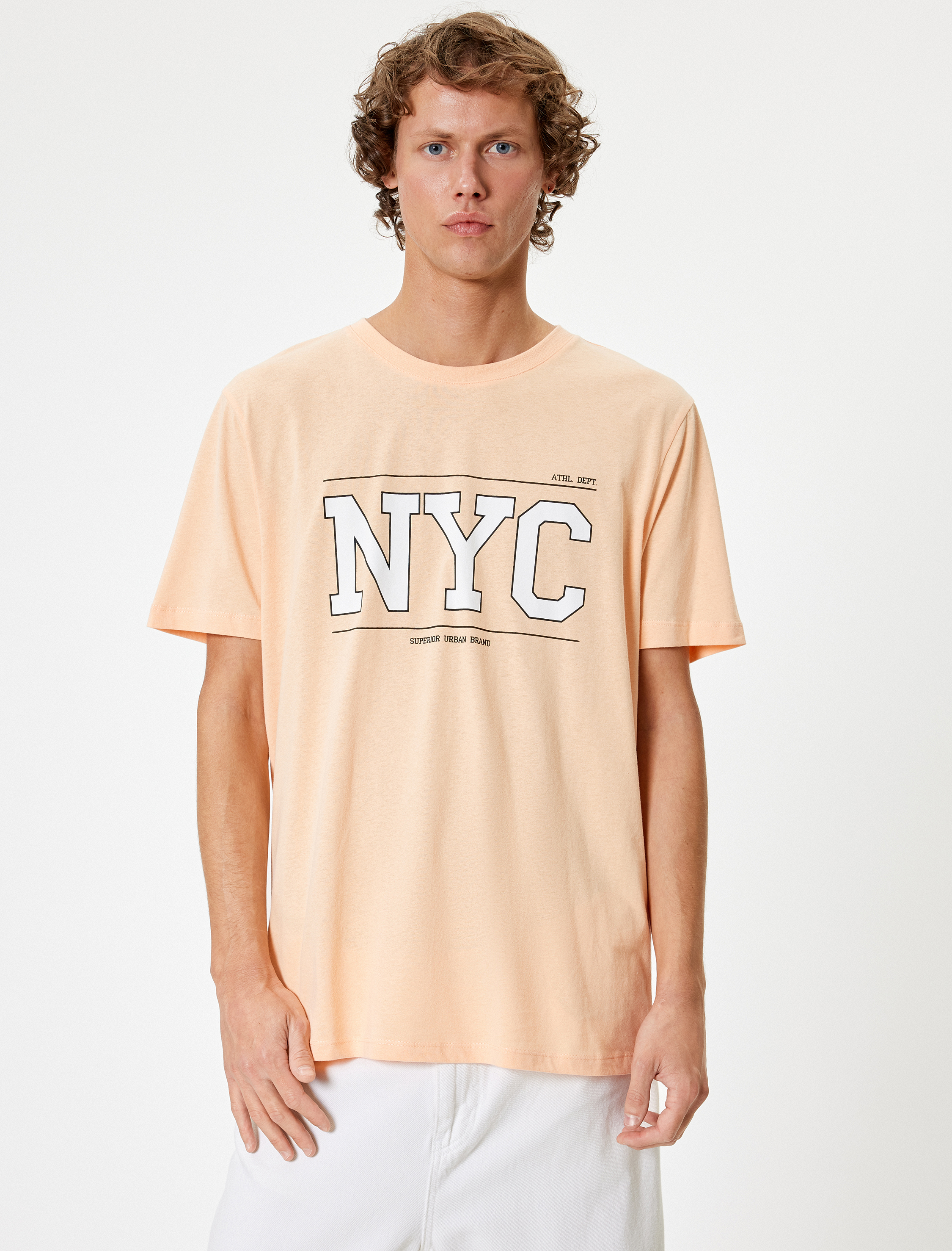   Kolej Baskılı Tişört Bisiklet Yaka Kısa Kollu Pamuklu