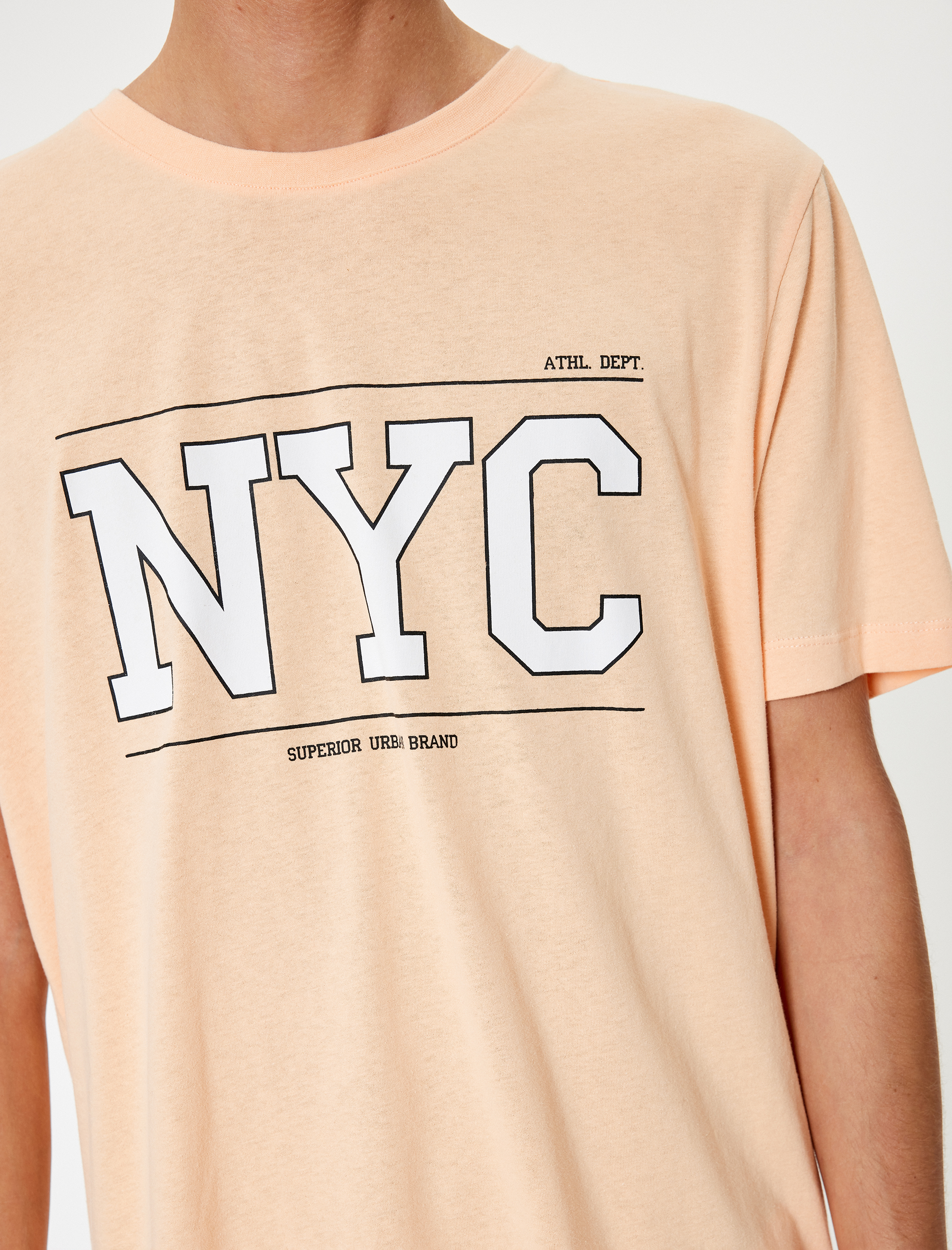   Kolej Baskılı Tişört Bisiklet Yaka Kısa Kollu Pamuklu