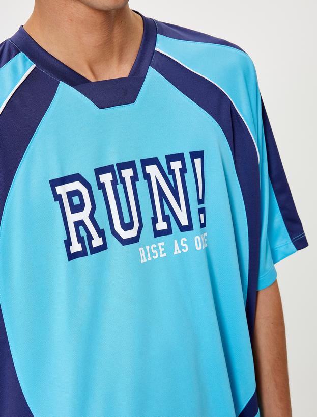 Oversize Kolej Tişört Slogan Baskılı Kısa Kollu_4
