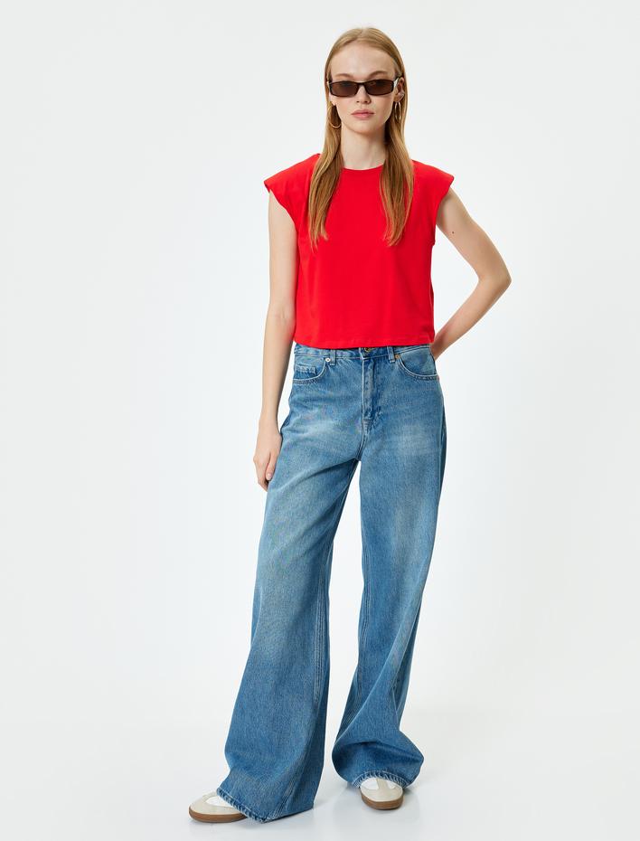  Vatkalı Tişört Bisiklet Yaka Kap Kol Pamuklu