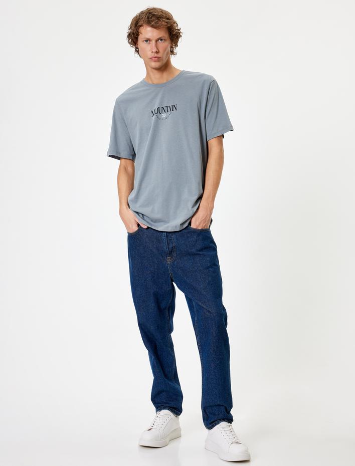  Slogan Baskılı Tişört Kısa Kollu Bisiklet Yaka Pamuklu