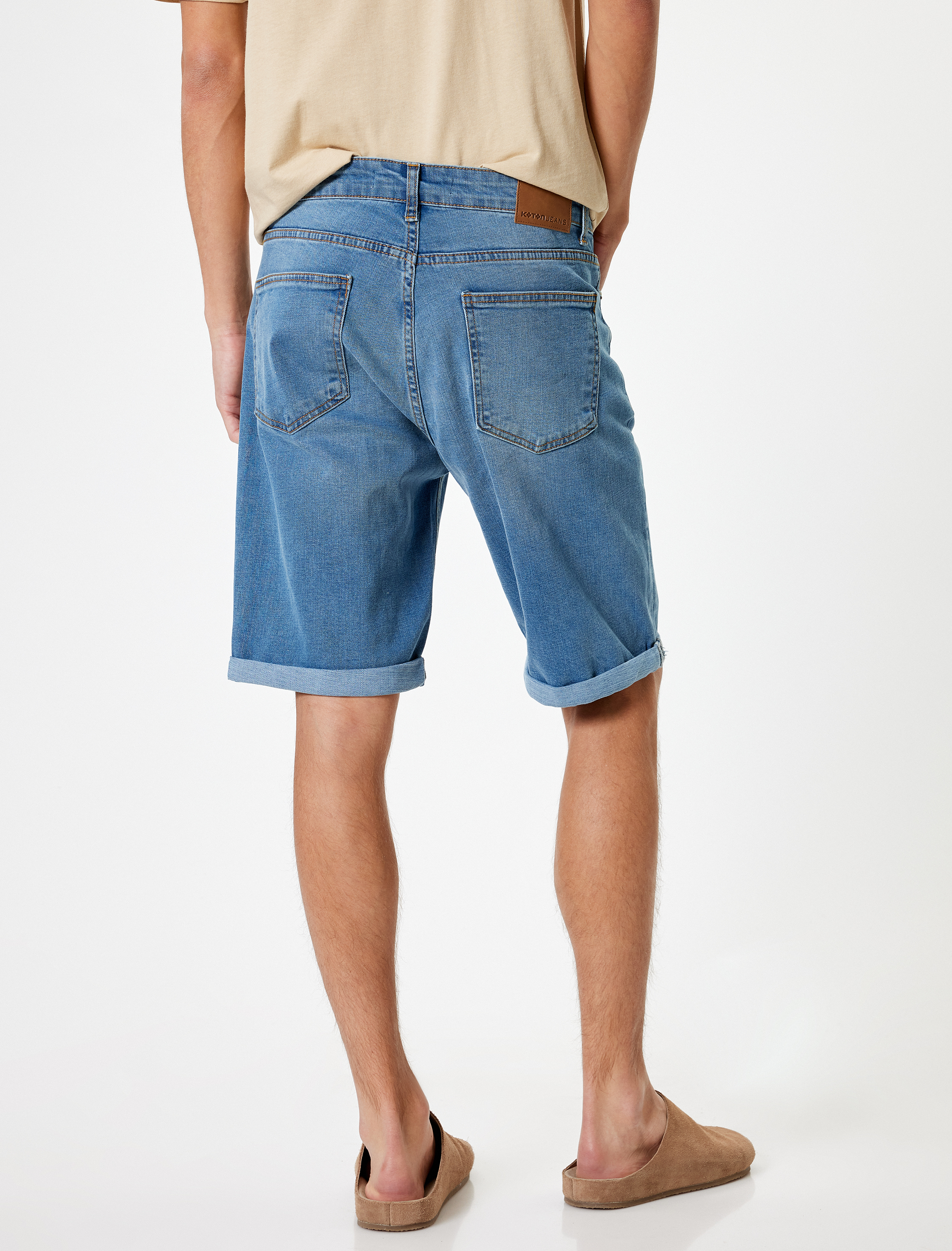   Slim Fit Kot Şort Bermuda Cep Detaylı Pamuklu