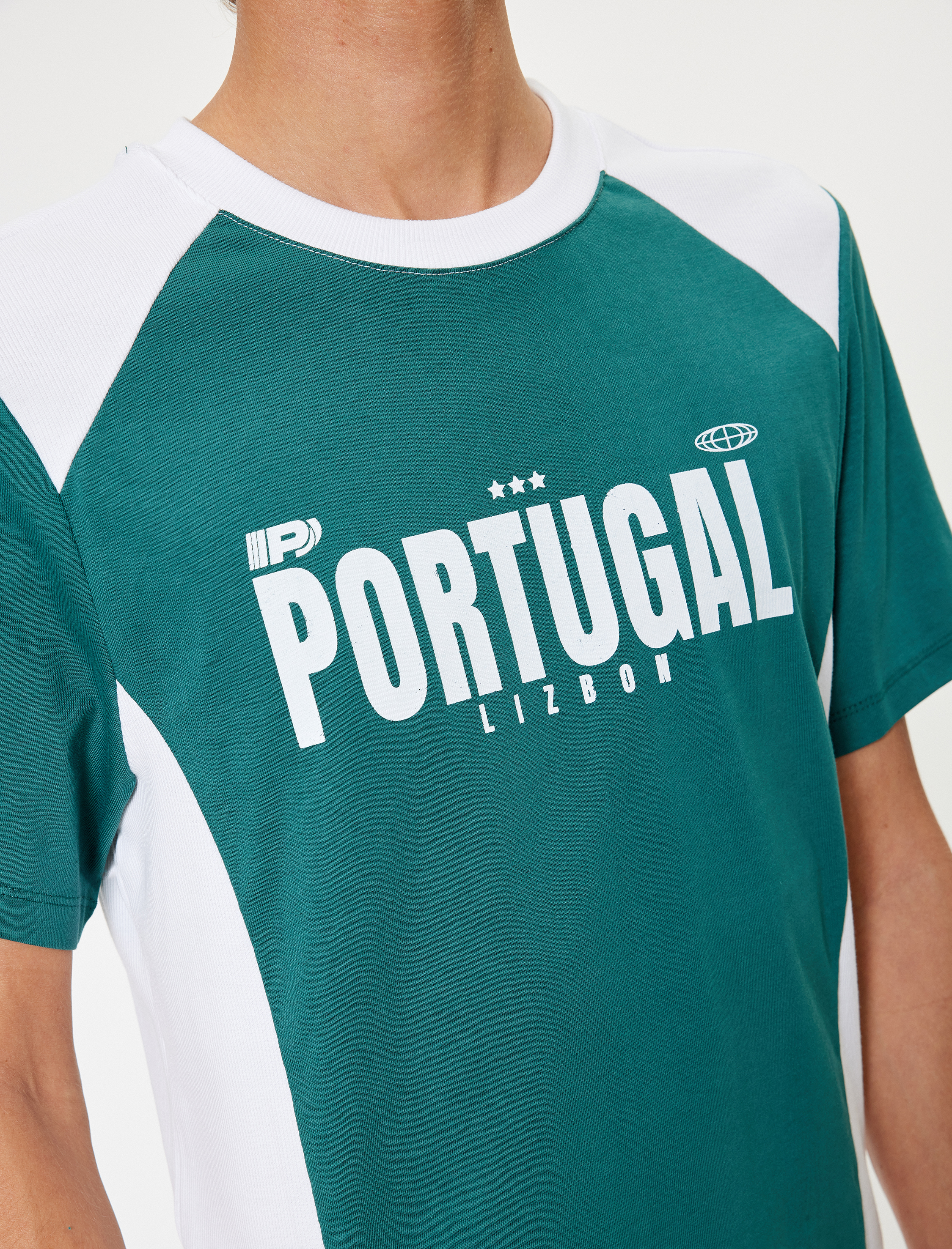   Slim Fit Tişört Kolej Baskılı Kısa Kollu Bisiklet Yaka Pamuklu