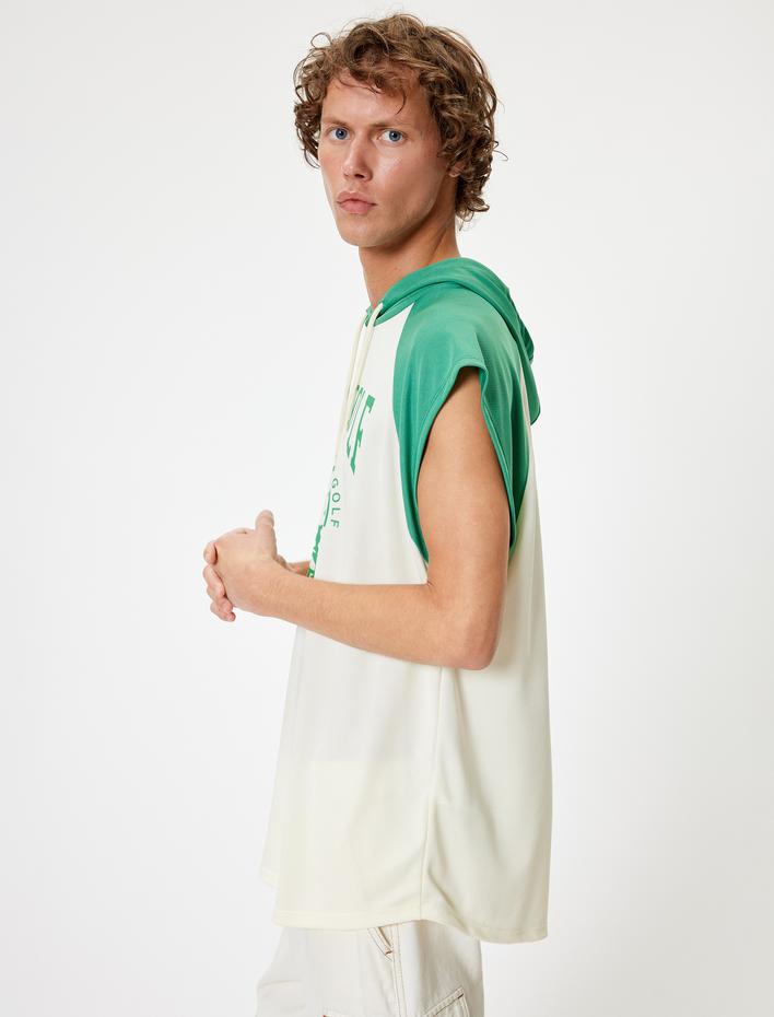  Spor Atlet Slogan Baskılı Kolsuz Kapşonlu