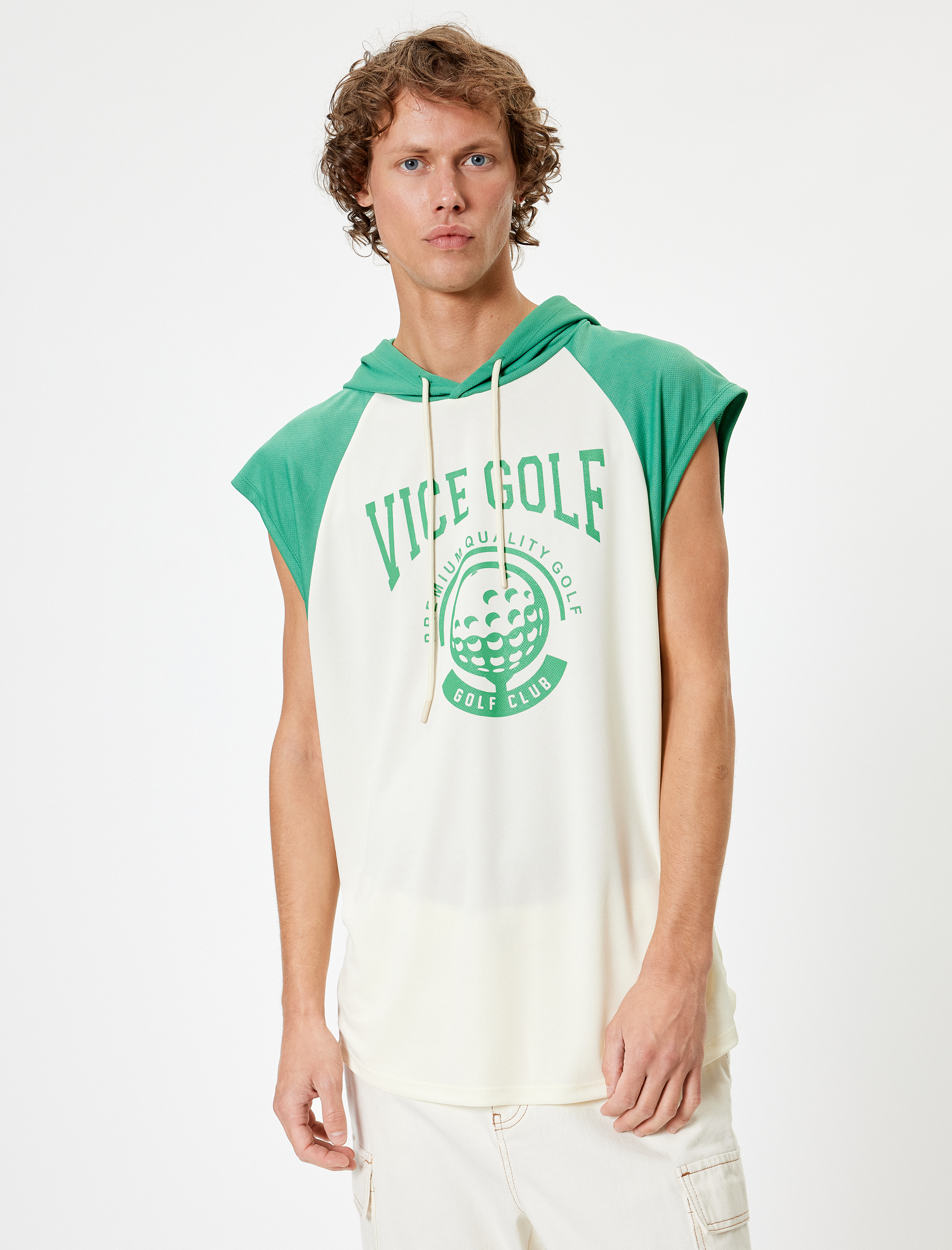   Spor Atlet Slogan Baskılı Kolsuz Kapşonlu