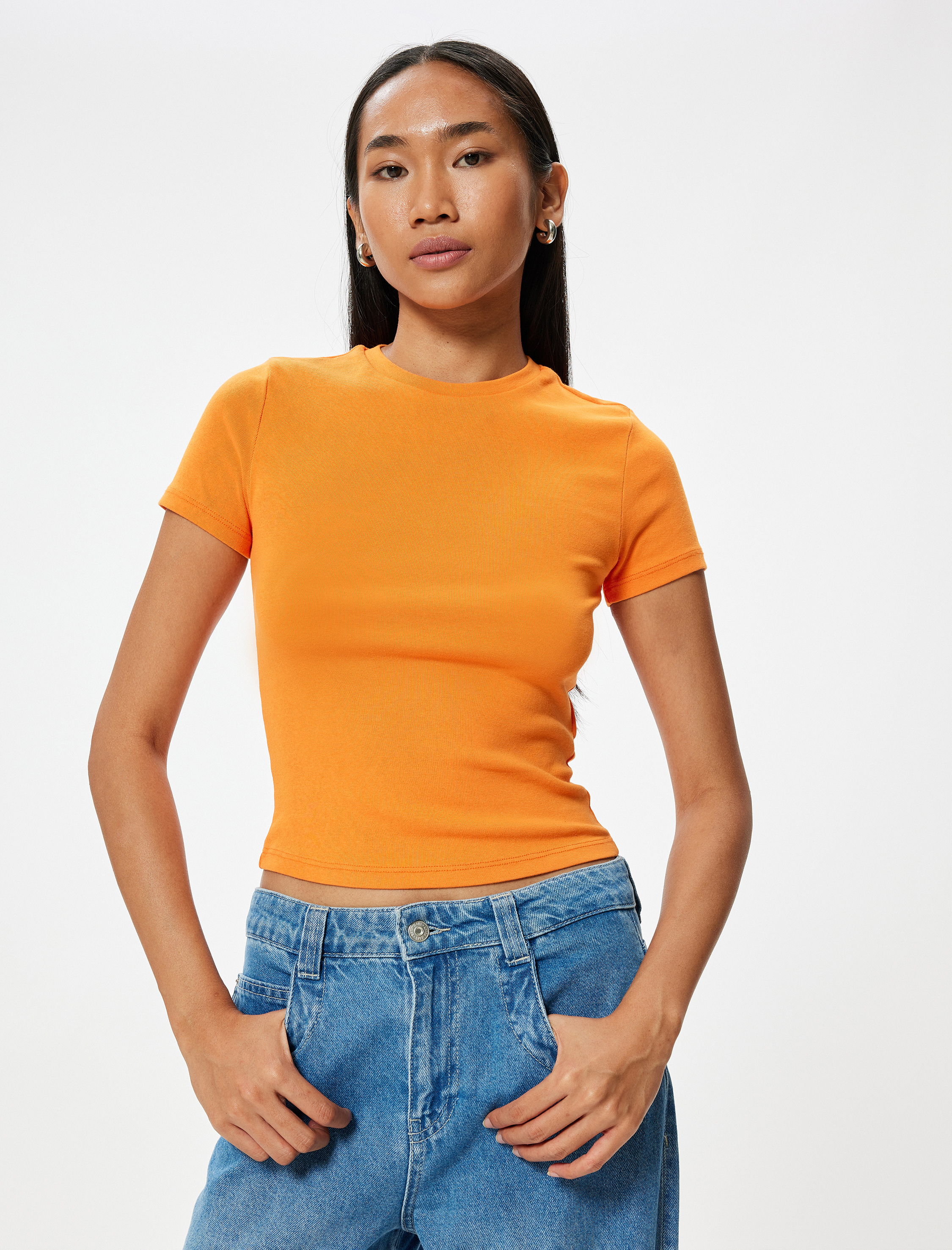 Basic Tişört Kısa Kollu Bisiklet Yaka