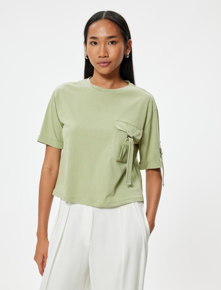  Cep Detaylı Kısa Kollu Tişört Bisiklet Yaka Pamuklu