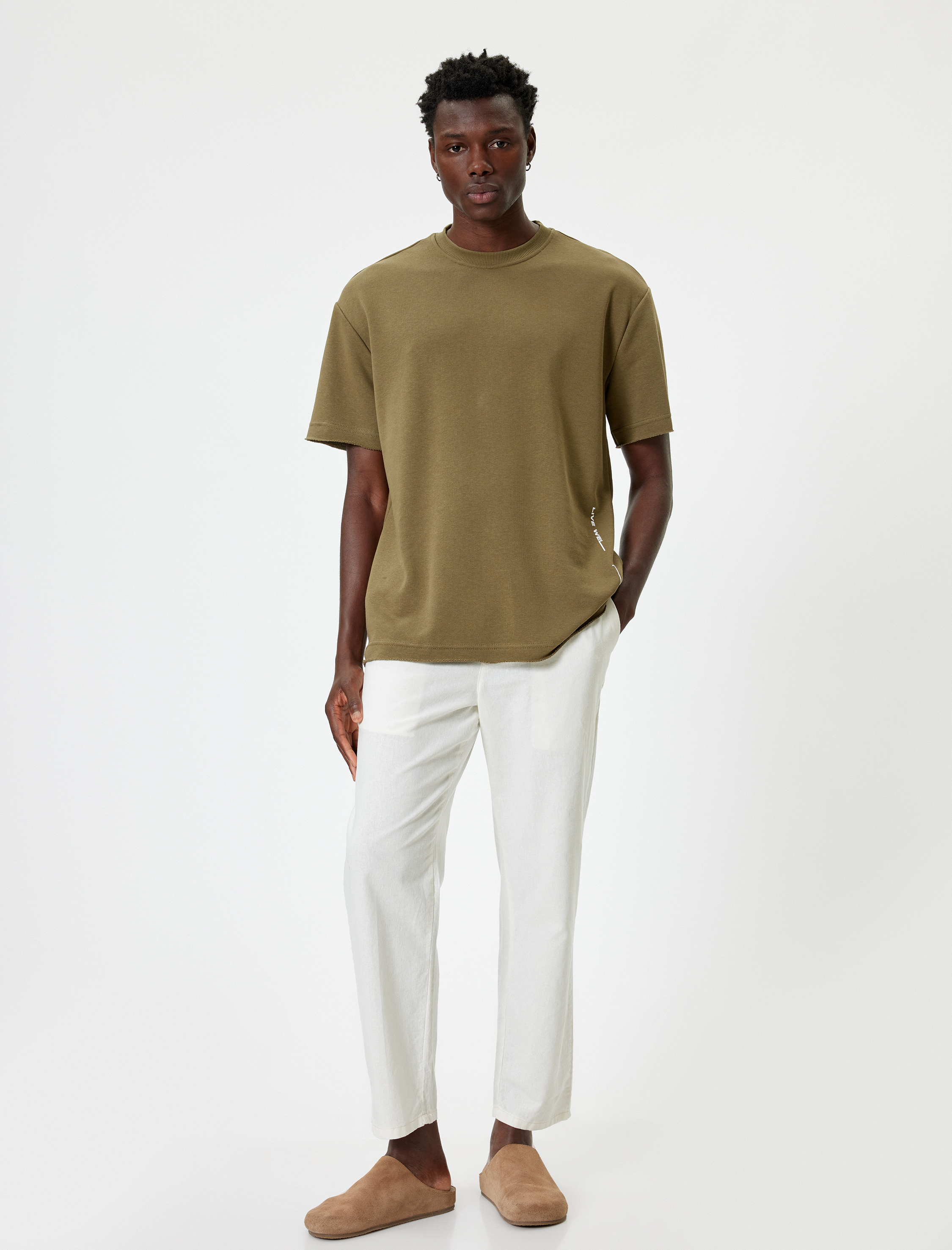   Oversize Tişört Slogan Baskılı Kısa Kollu Bisiklet Yaka