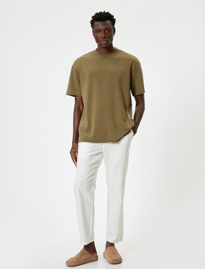  Oversize Tişört Slogan Baskılı Kısa Kollu Bisiklet Yaka