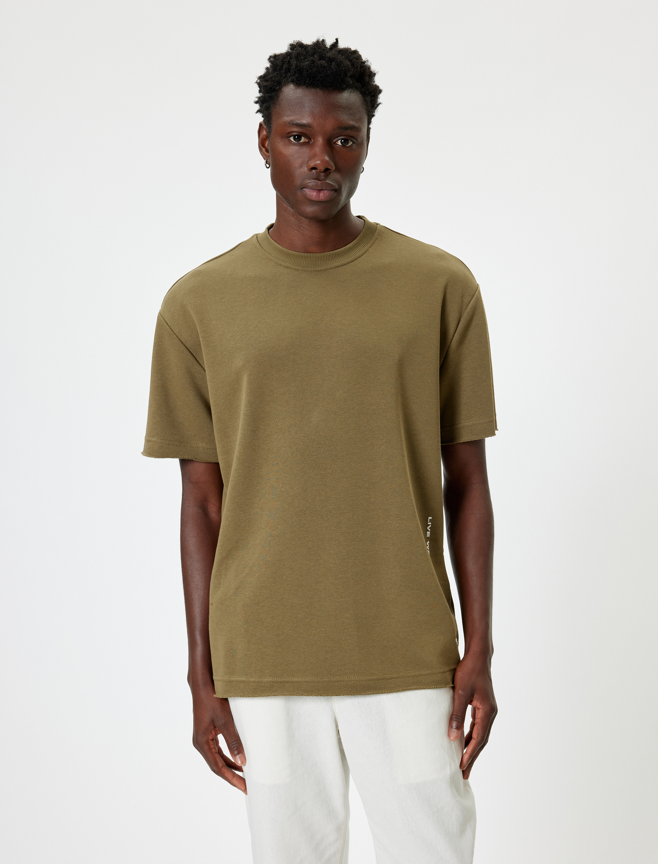   Oversize Tişört Slogan Baskılı Kısa Kollu Bisiklet Yaka