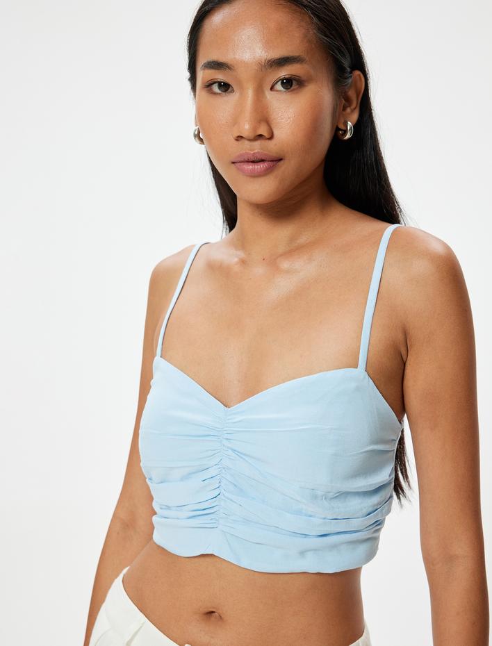  İnce Askılı Drapeli Büstiyer Keten Karışımlı Slim Fit