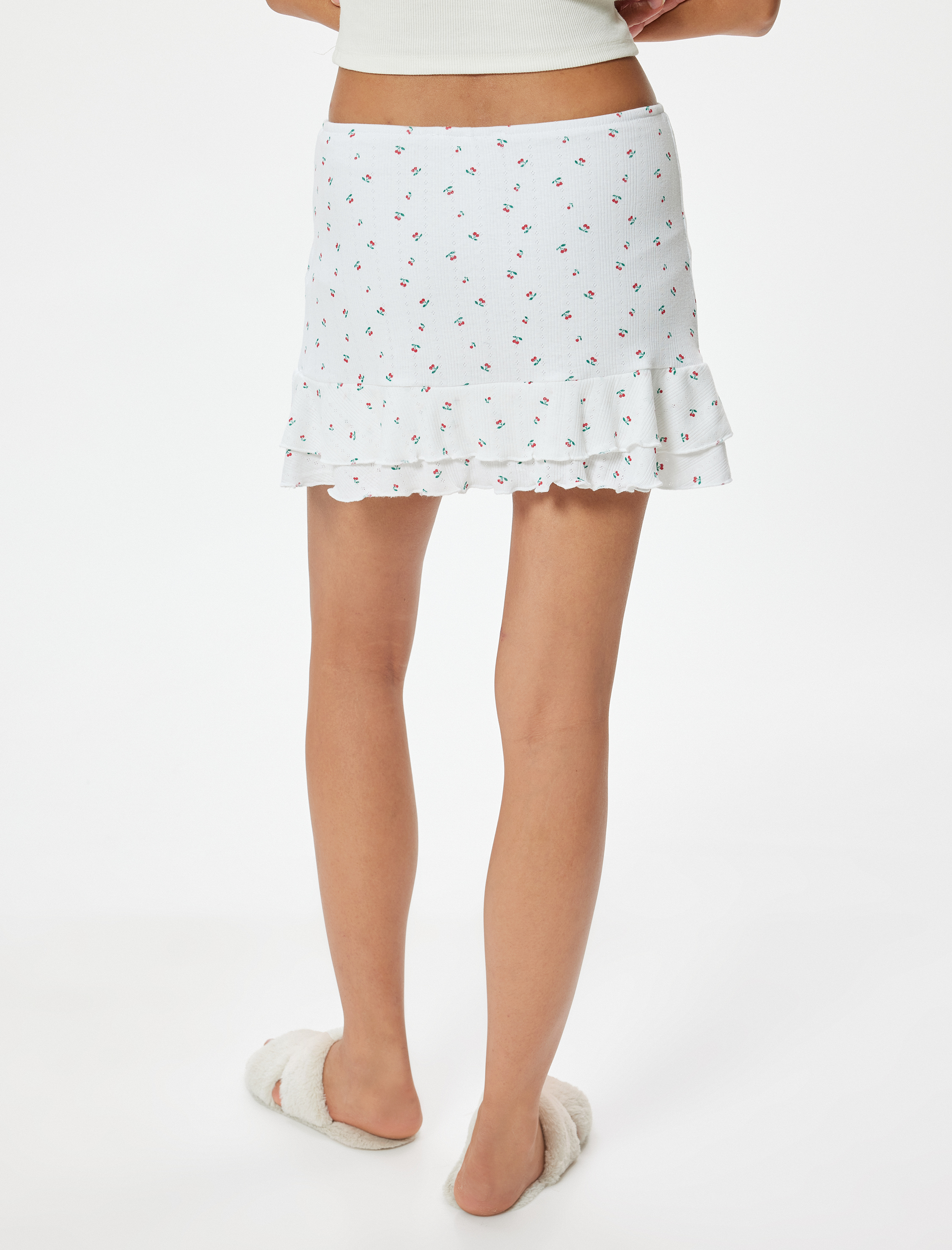 Kiraz Baskılı Şort Etek Pijama Altı Pamuklu