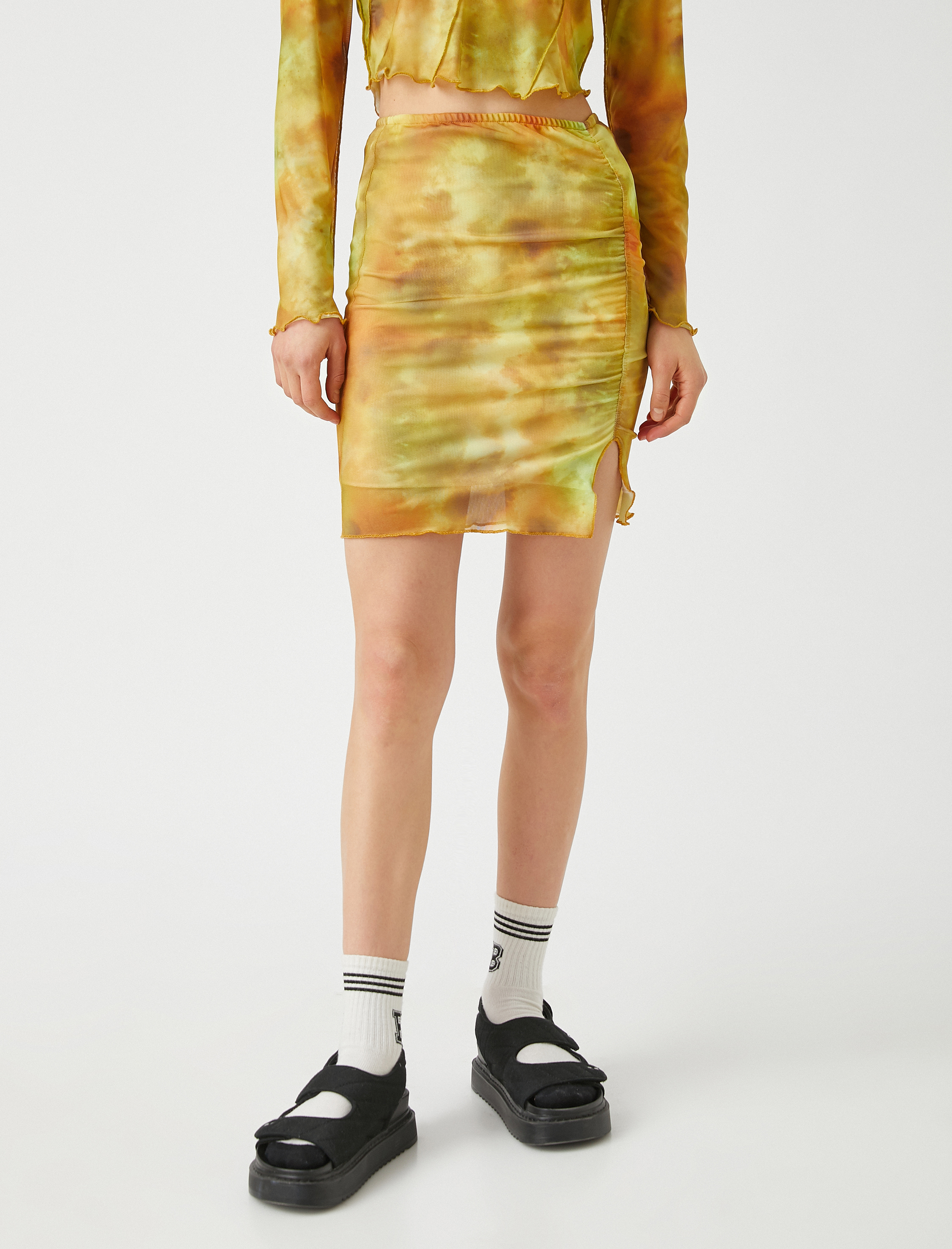   Yüksek Bel Büzgülü Kalem Etek