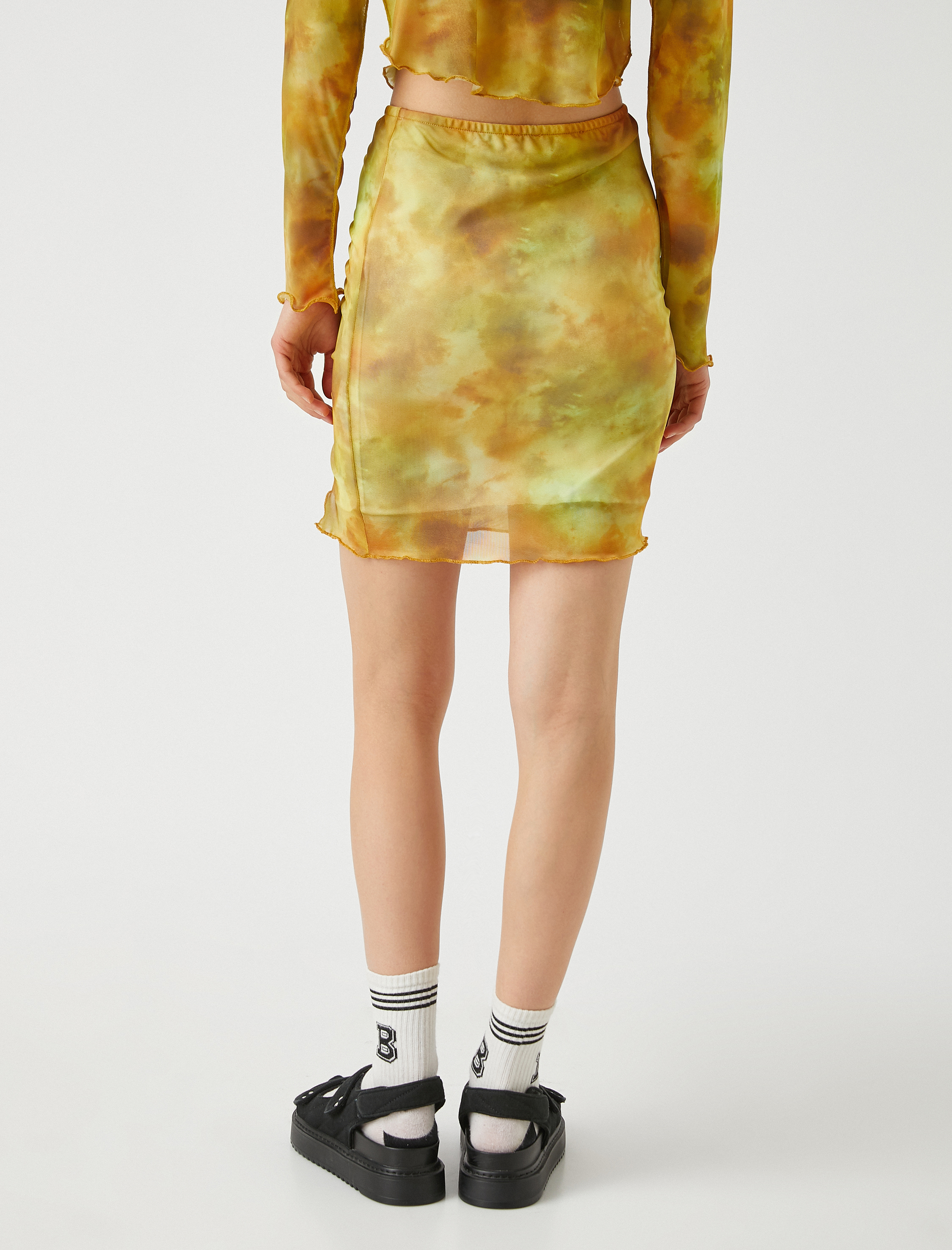   Yüksek Bel Büzgülü Kalem Etek