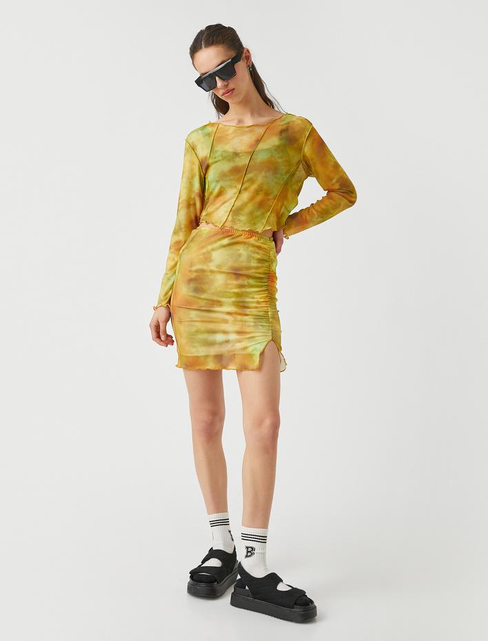  Yüksek Bel Büzgülü Kalem Etek