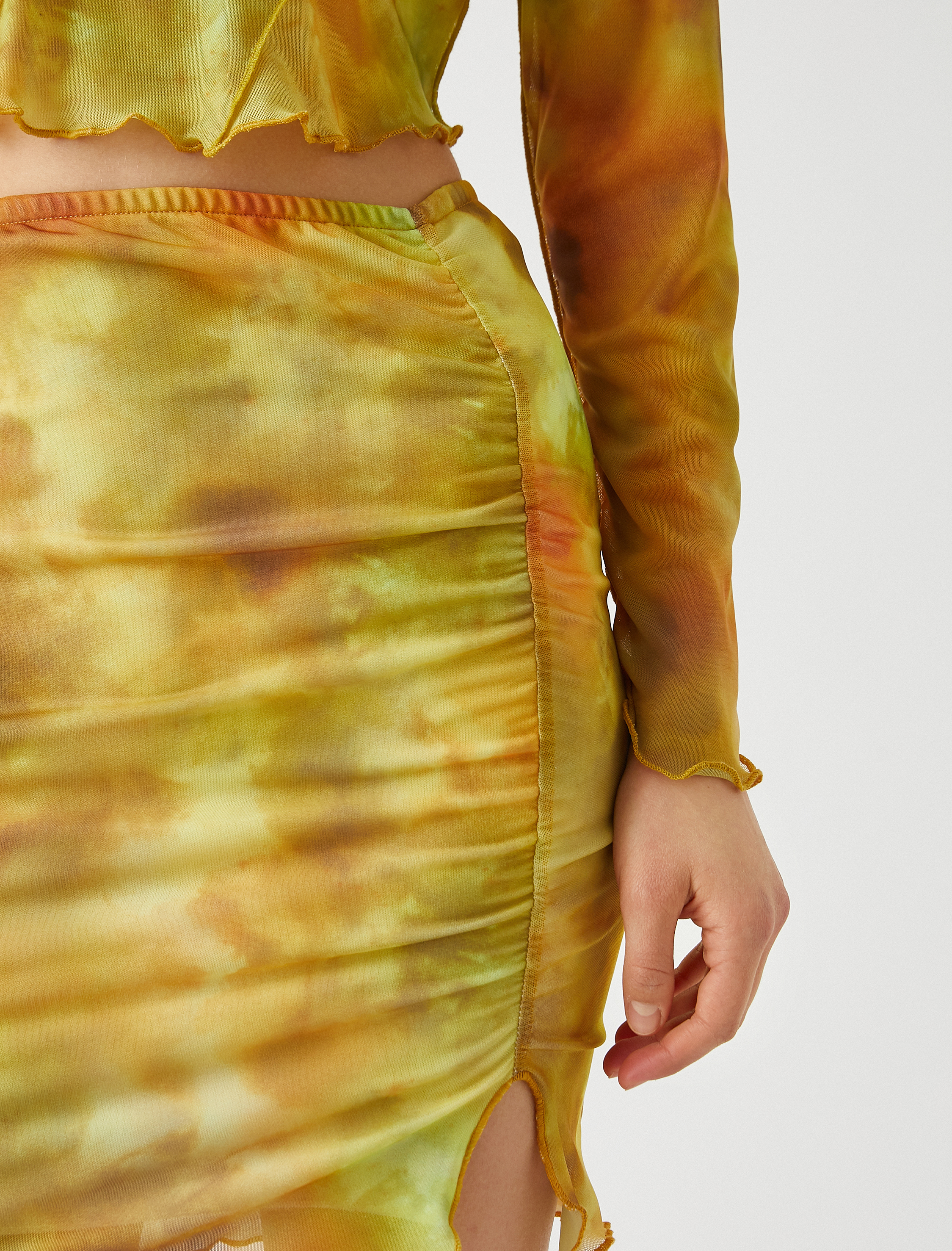   Yüksek Bel Büzgülü Kalem Etek