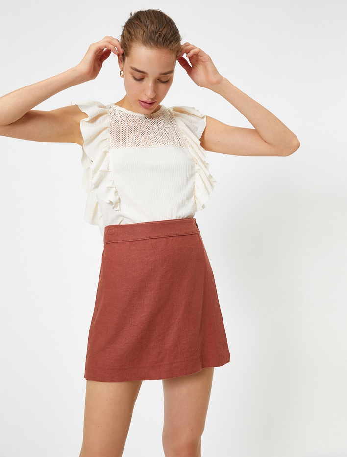  Düğmeli Şort Etek Keten Karışımlı