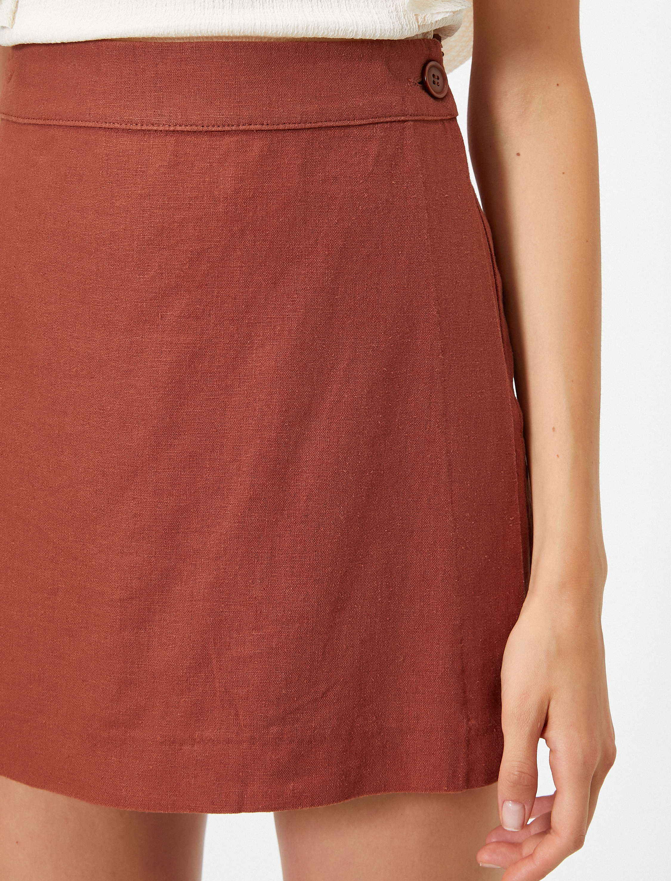   Düğmeli Şort Etek Keten Karışımlı