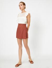 Düğmeli Şort Etek Keten Karışımlı