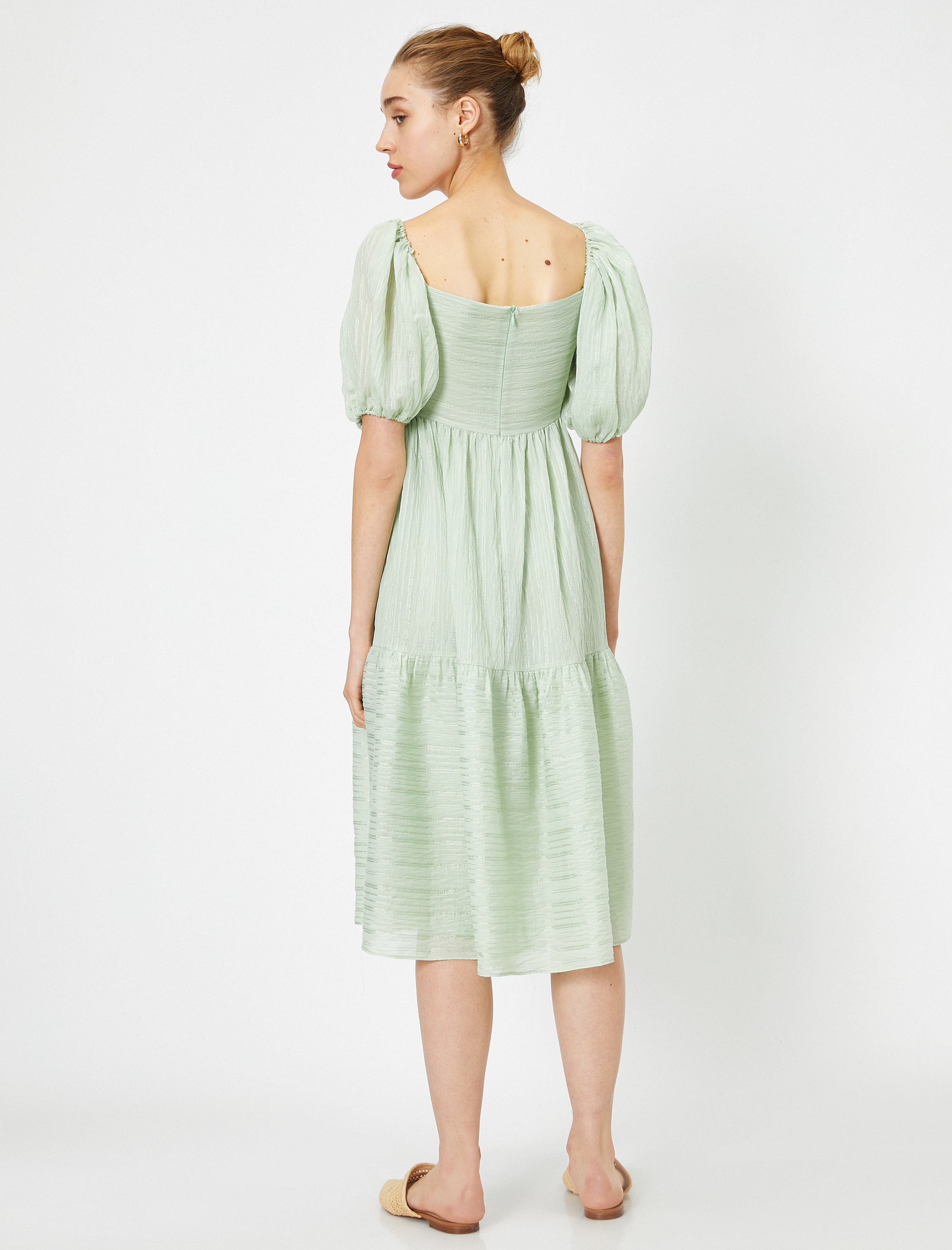   Karpuz Kollu U Yaka Pamuklu Elbise