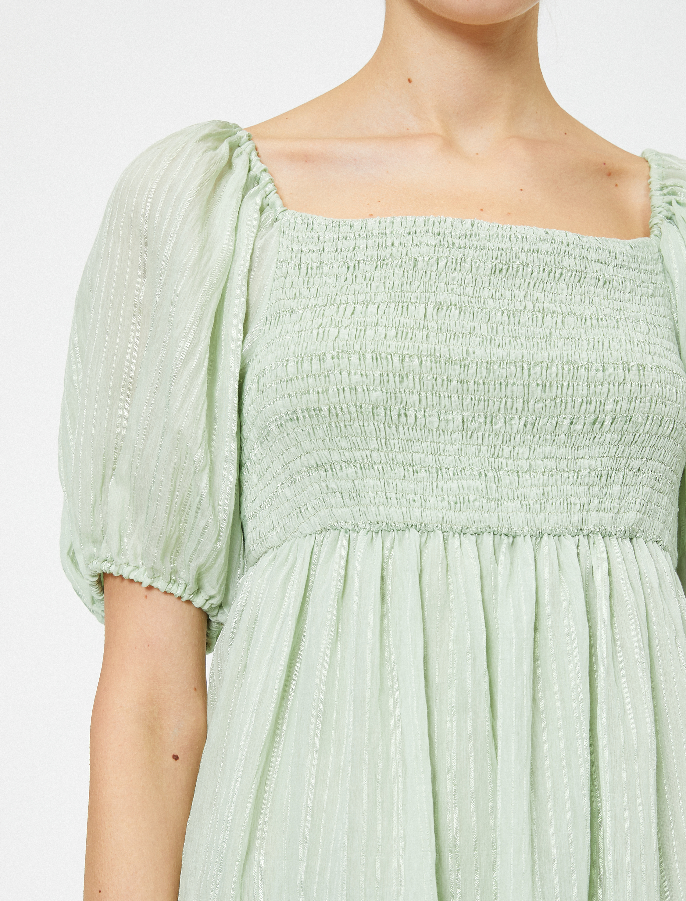   Karpuz Kollu U Yaka Pamuklu Elbise