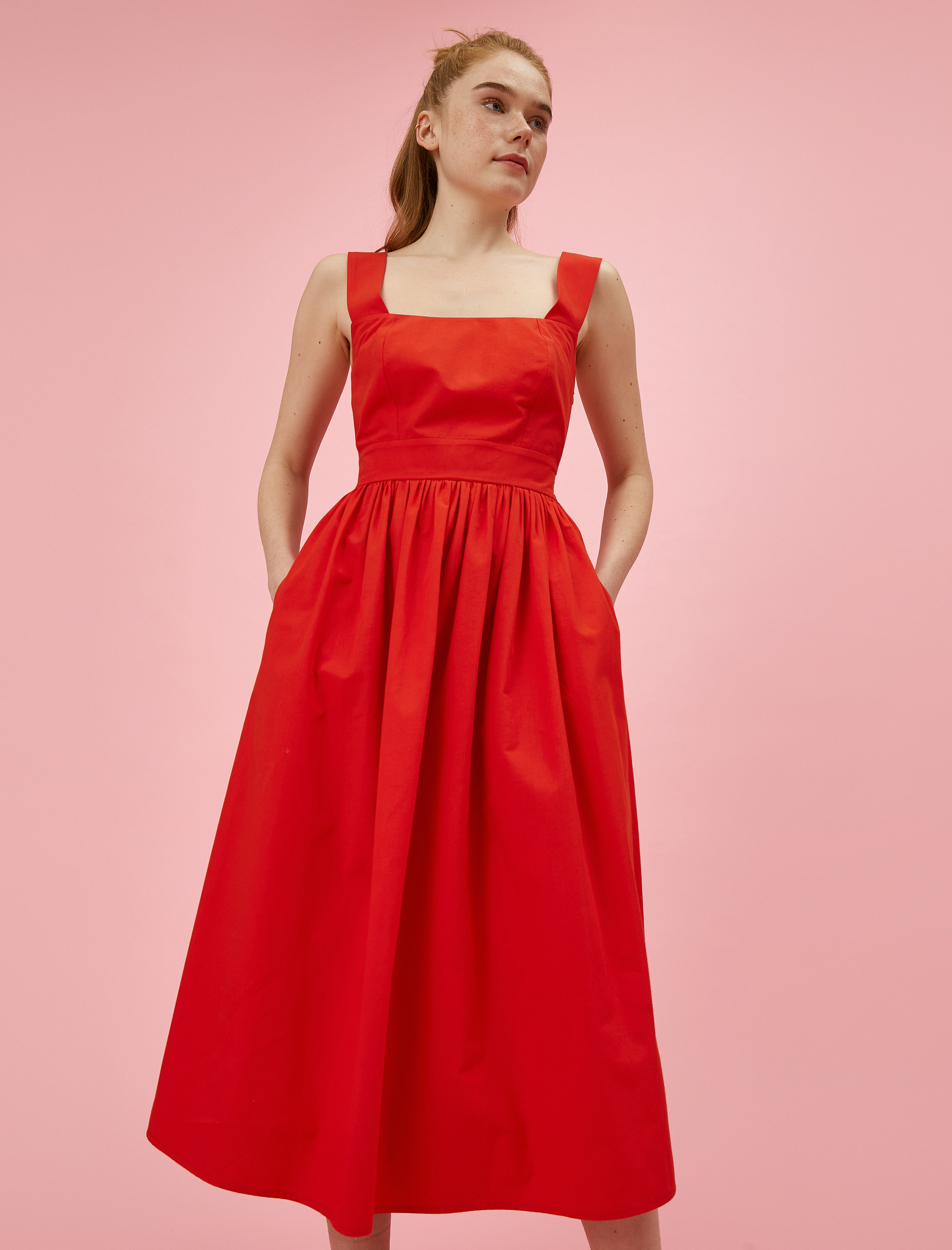   Poplin Elbise Kare Yaka