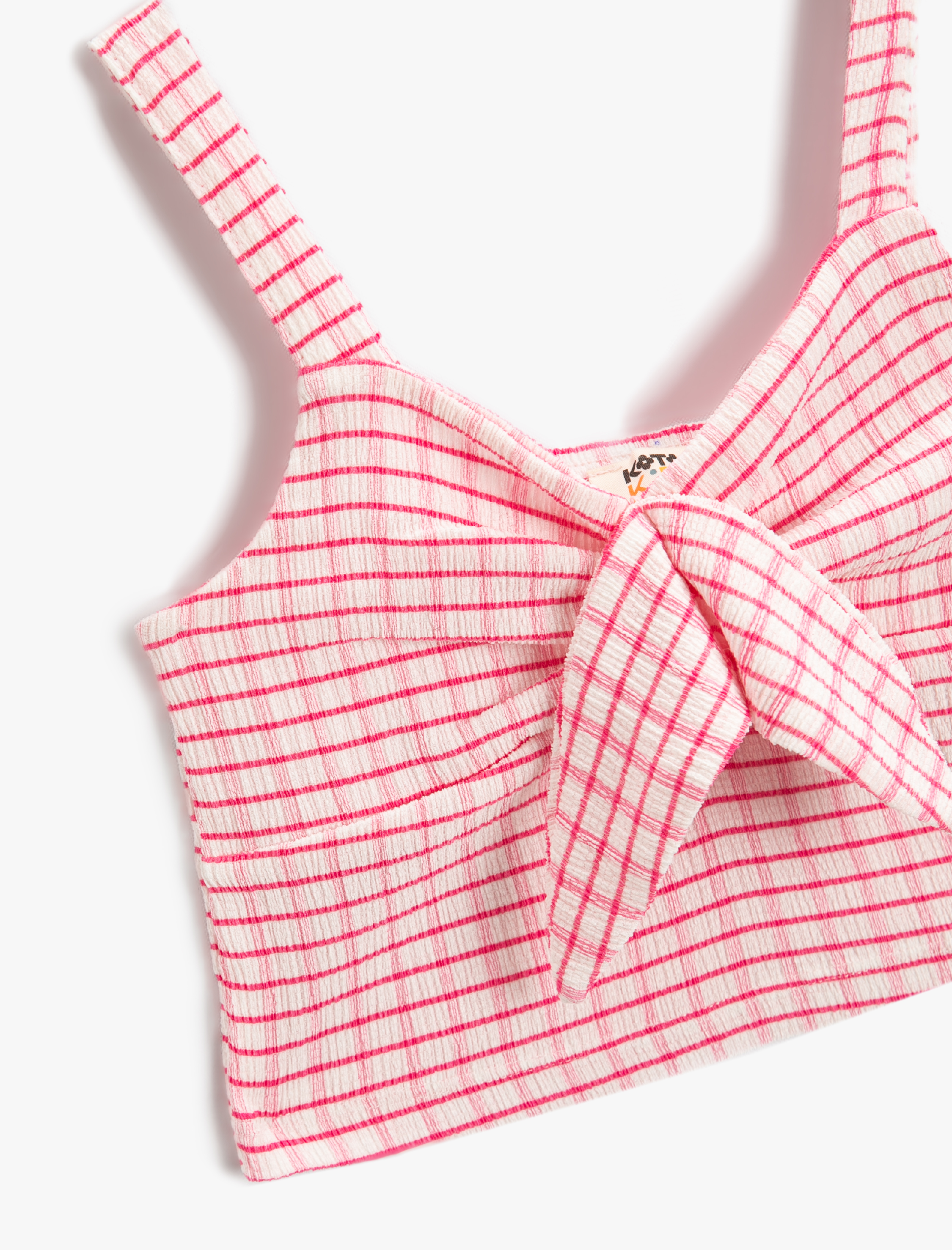  Kız Çocuk Kalp Yaka Fiyonklu Crop Atlet Ekose