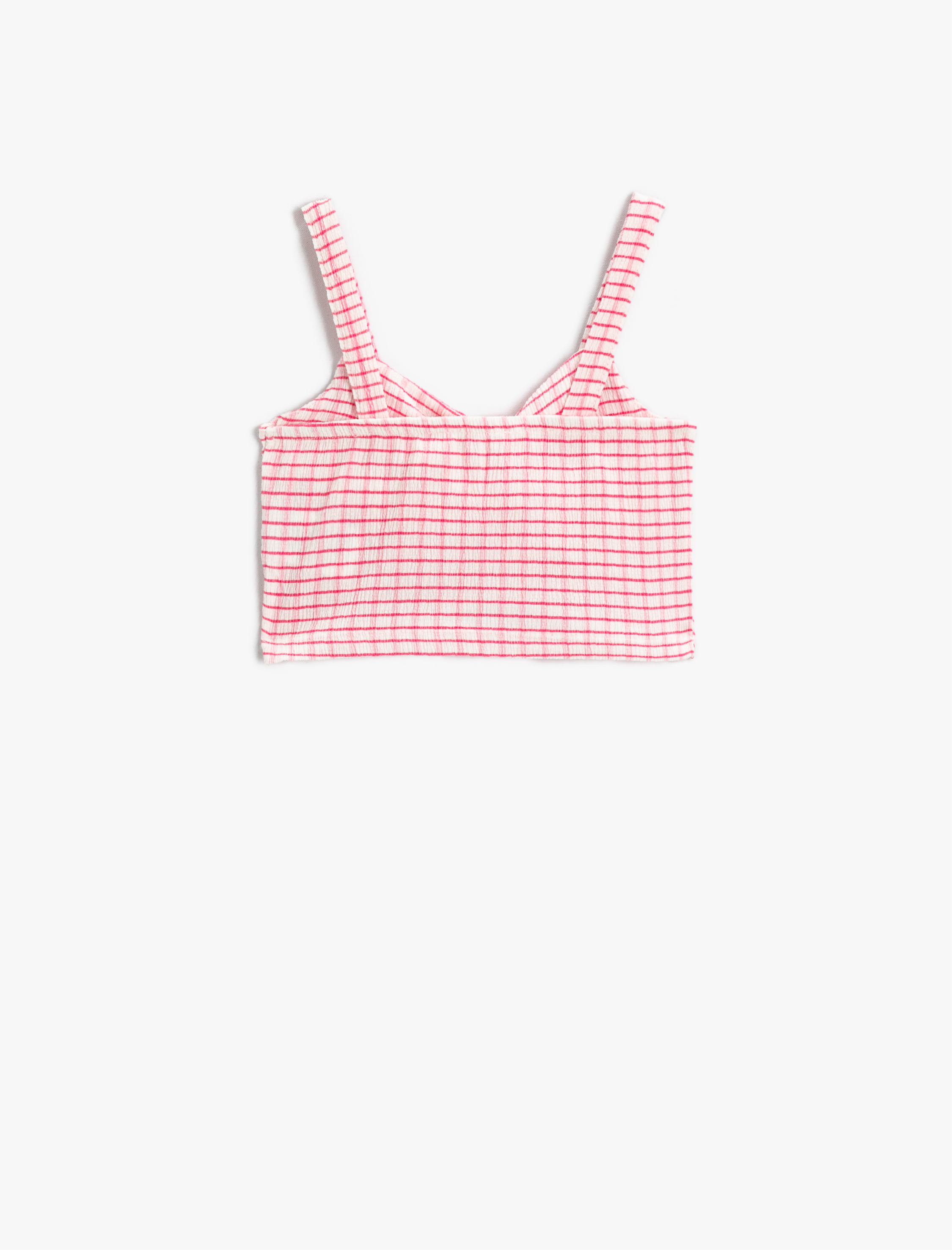  Kız Çocuk Kalp Yaka Fiyonklu Crop Atlet Ekose