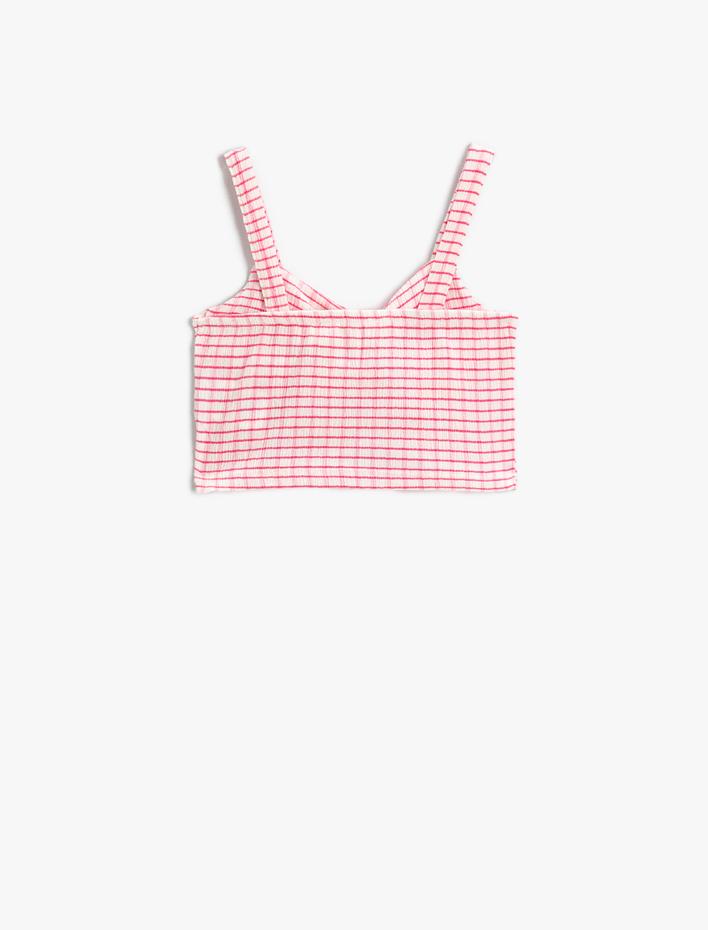 Kız Çocuk Kalp Yaka Fiyonklu Crop Atlet Ekose