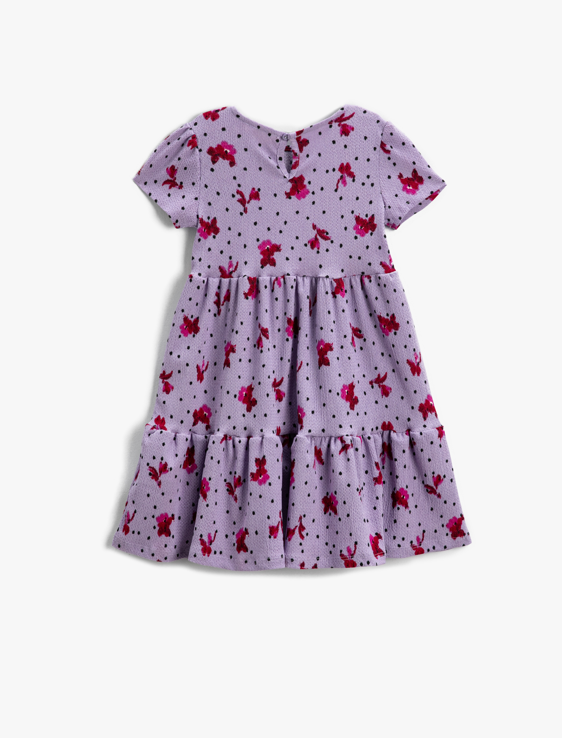  Kız Çocuk Çiçekli Elbise Midi Fırfırlı Kısa Kollu Bisiklet Yaka