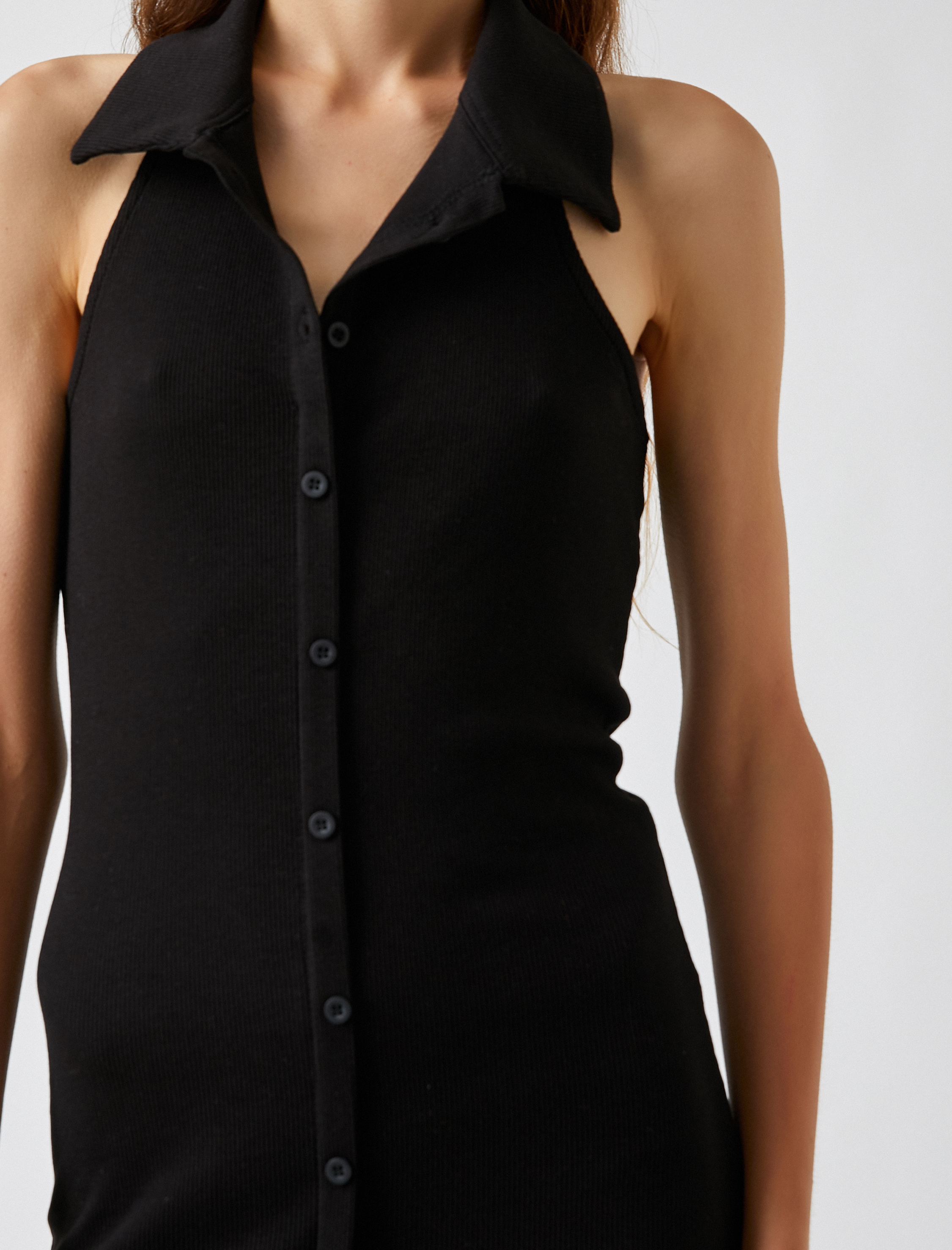   Kolsuz Polo Yaka Düğmeli Elbise