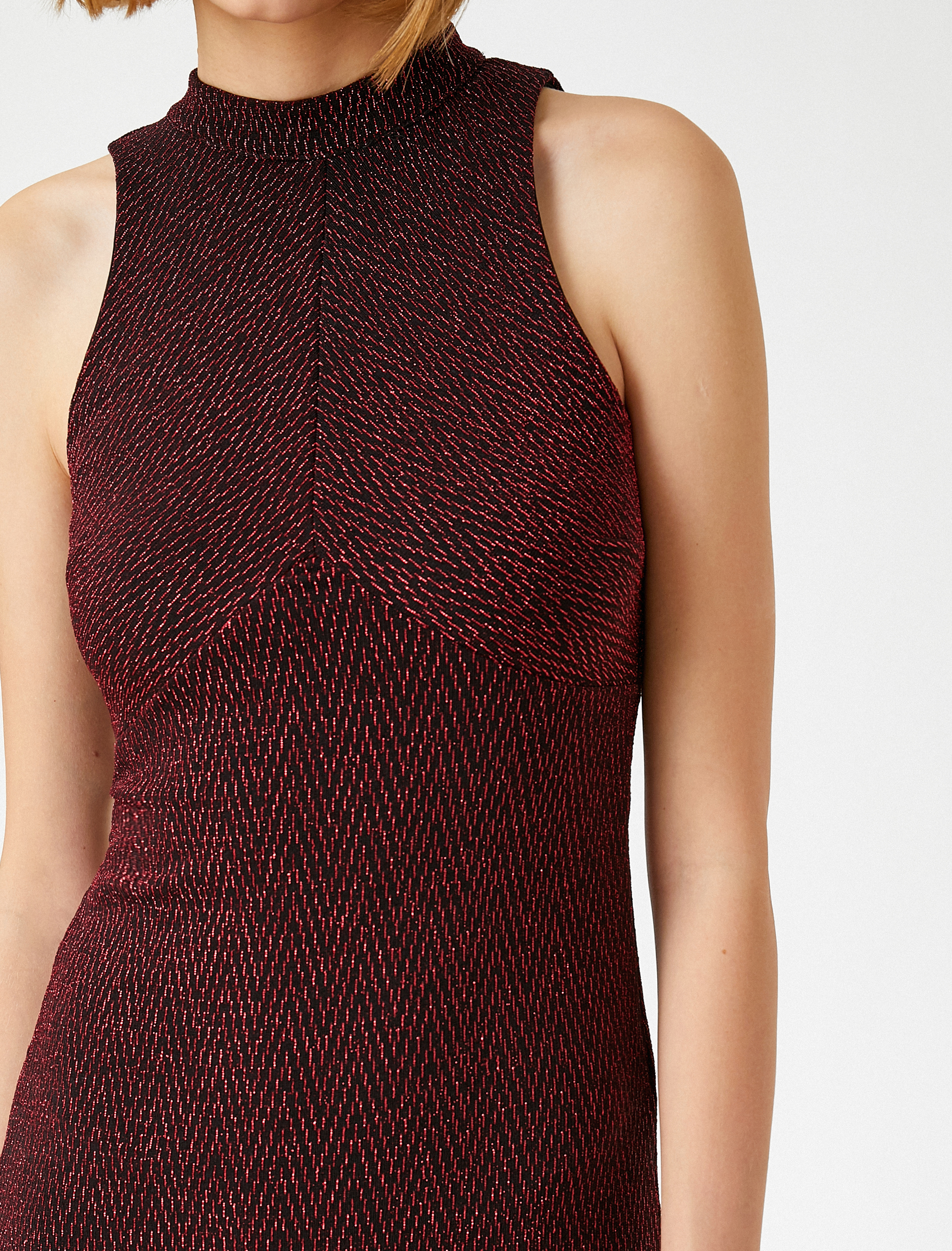   Simli Abiye Elbise Dik Yaka Kolsuz Mini