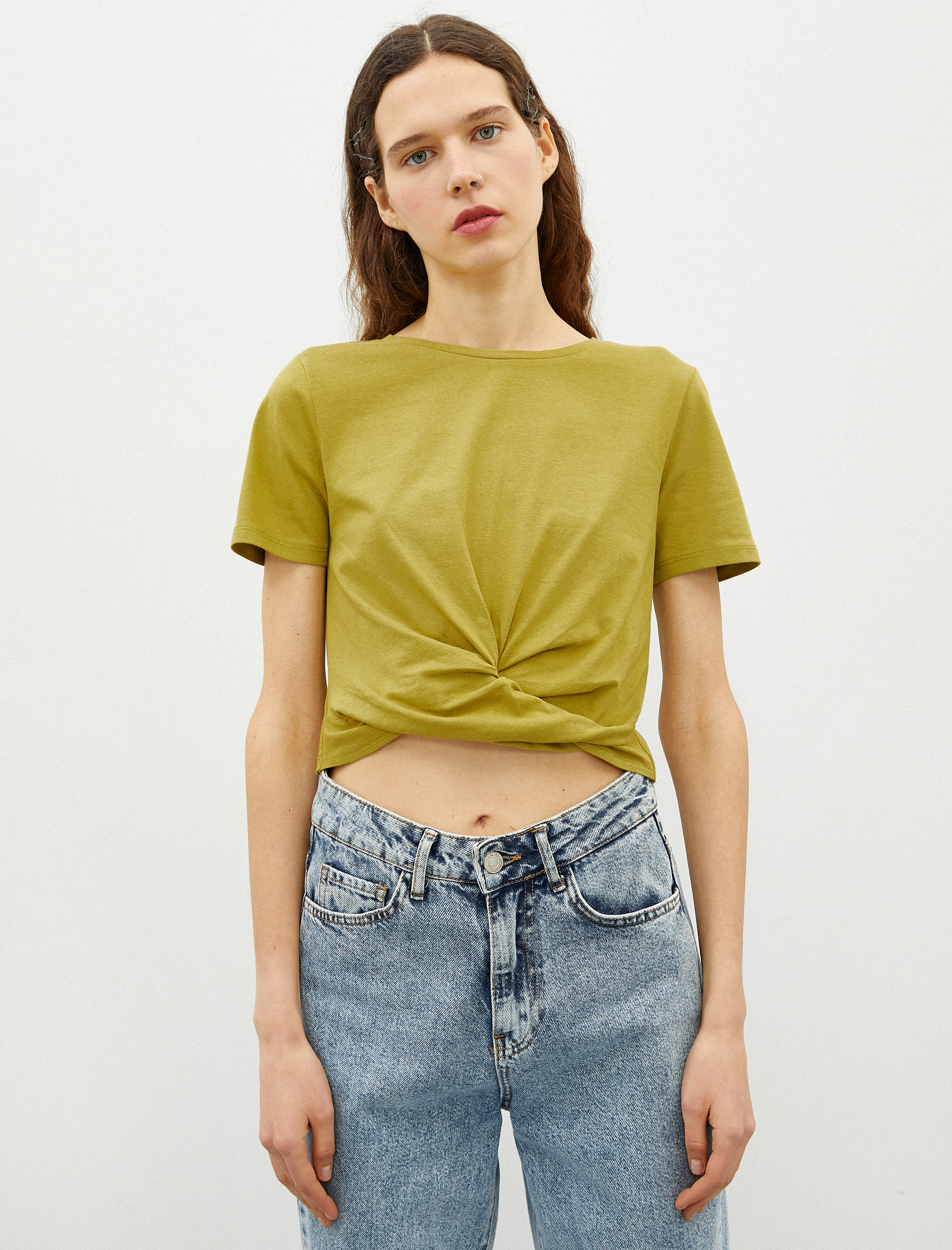   Crop Tişört Büzgülü Pamuklu