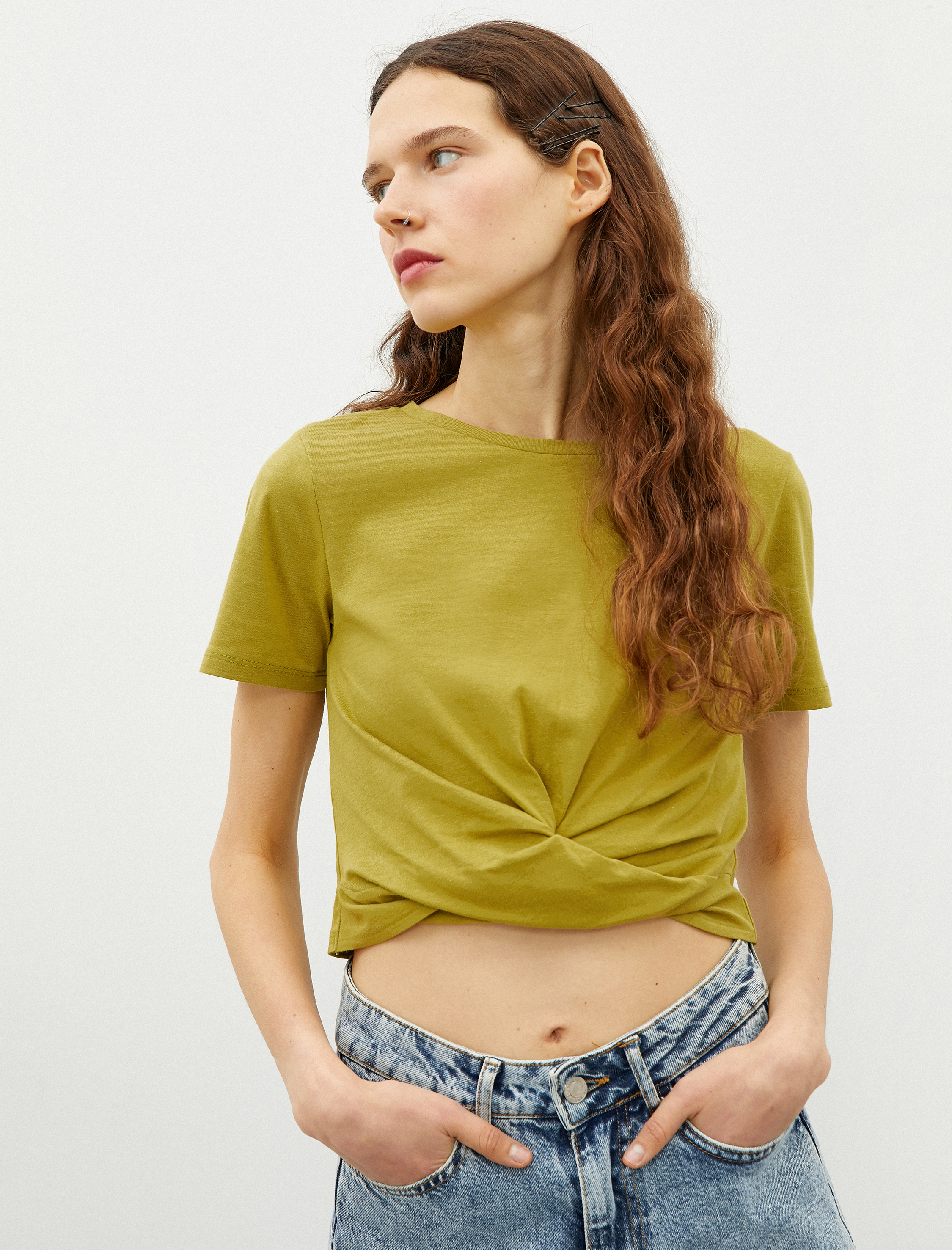   Crop Tişört Büzgülü Pamuklu