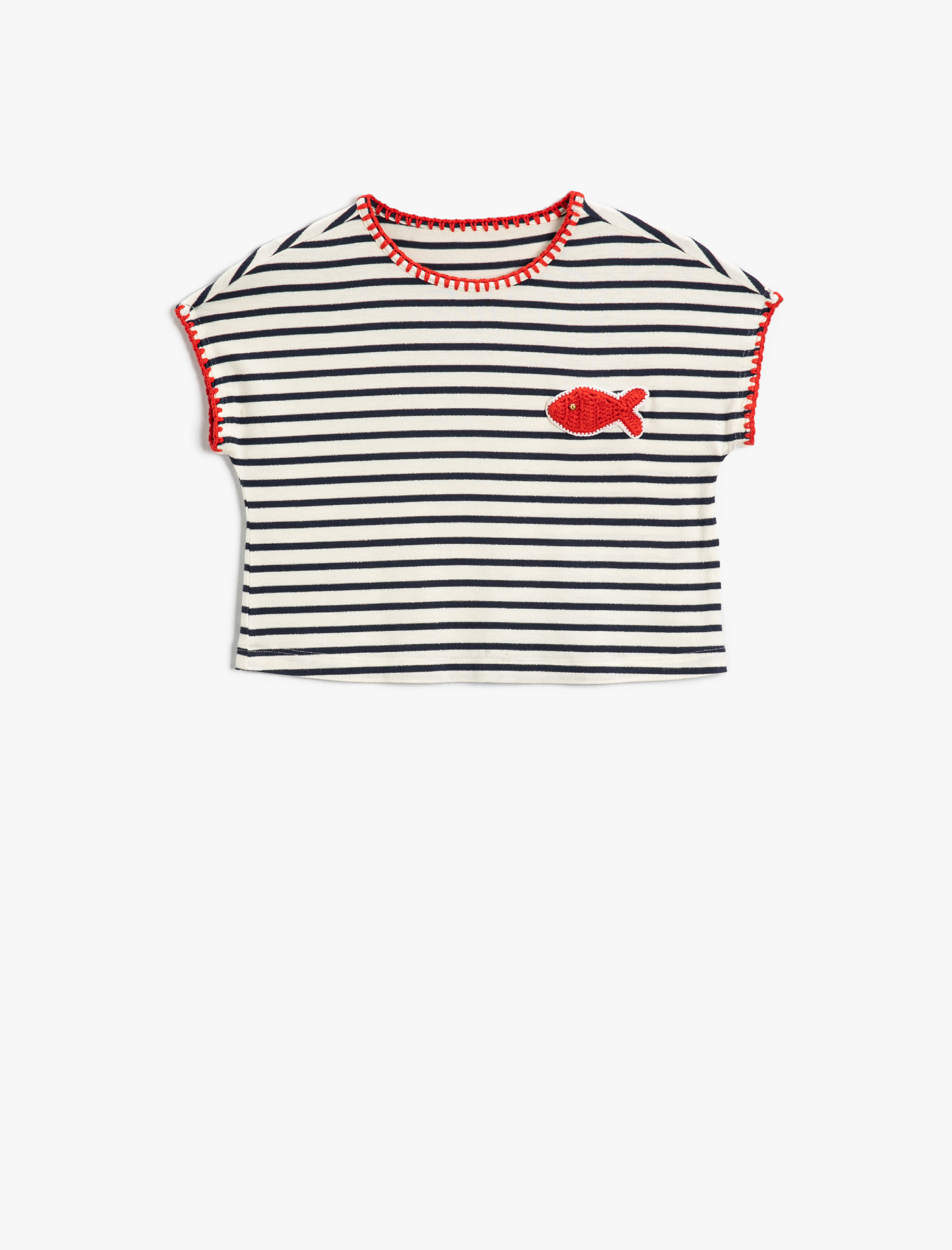  Kız Çocuk Çizgili Crop Tişört Kısa Kollu Bisiklet Yaka