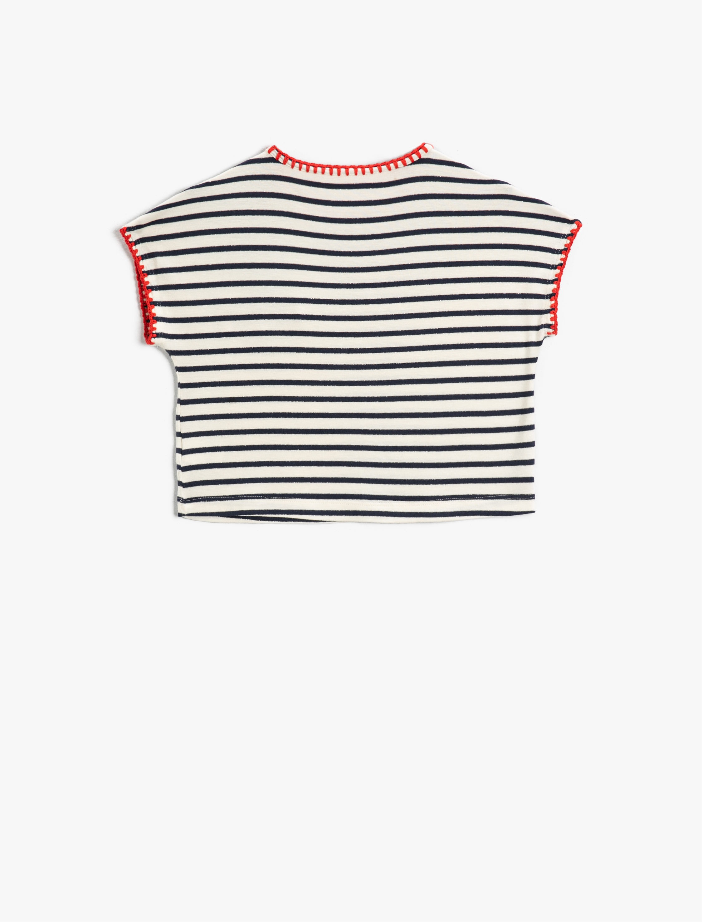  Kız Çocuk Çizgili Crop Tişört Kısa Kollu Bisiklet Yaka