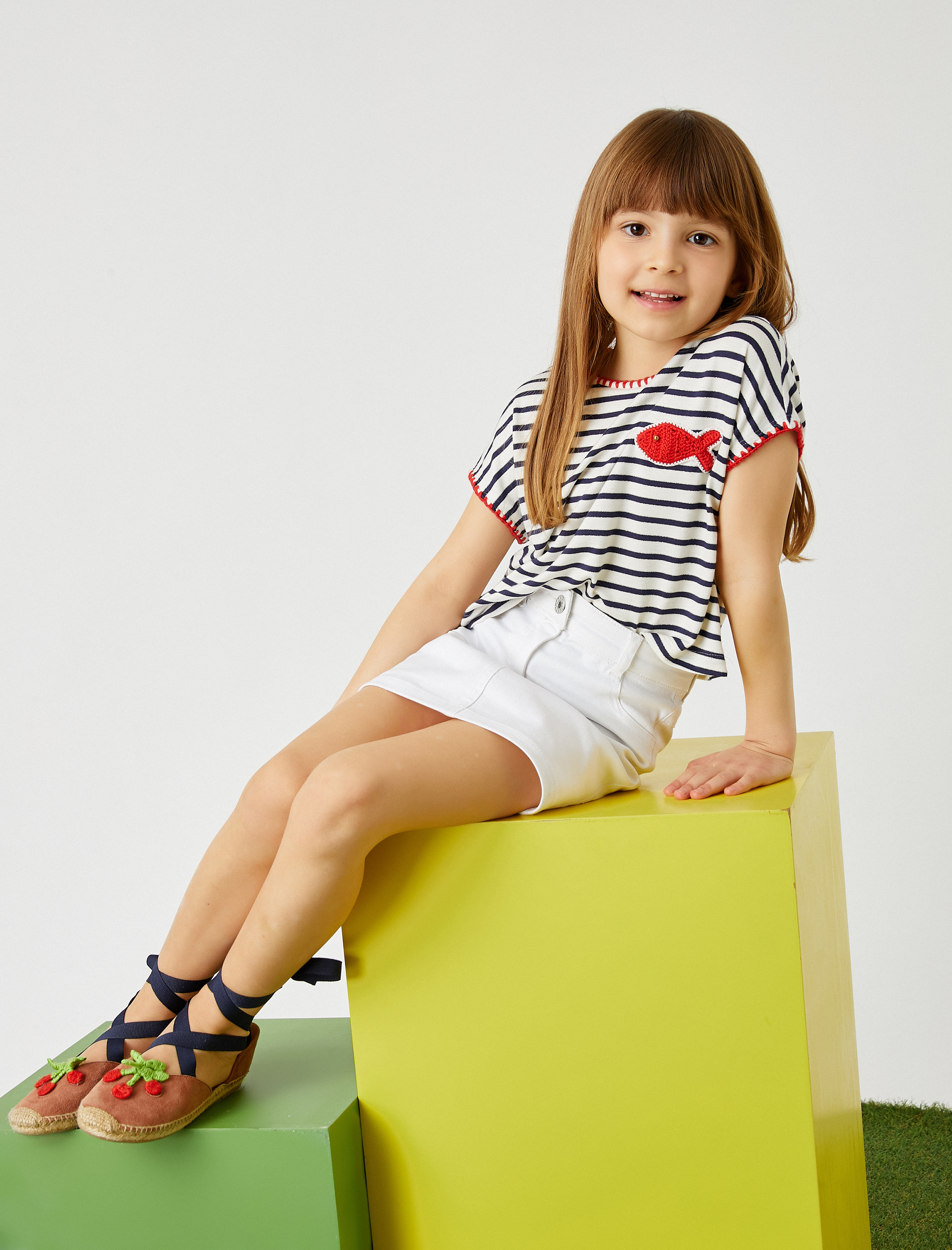  Kız Çocuk Çizgili Crop Tişört Kısa Kollu Bisiklet Yaka