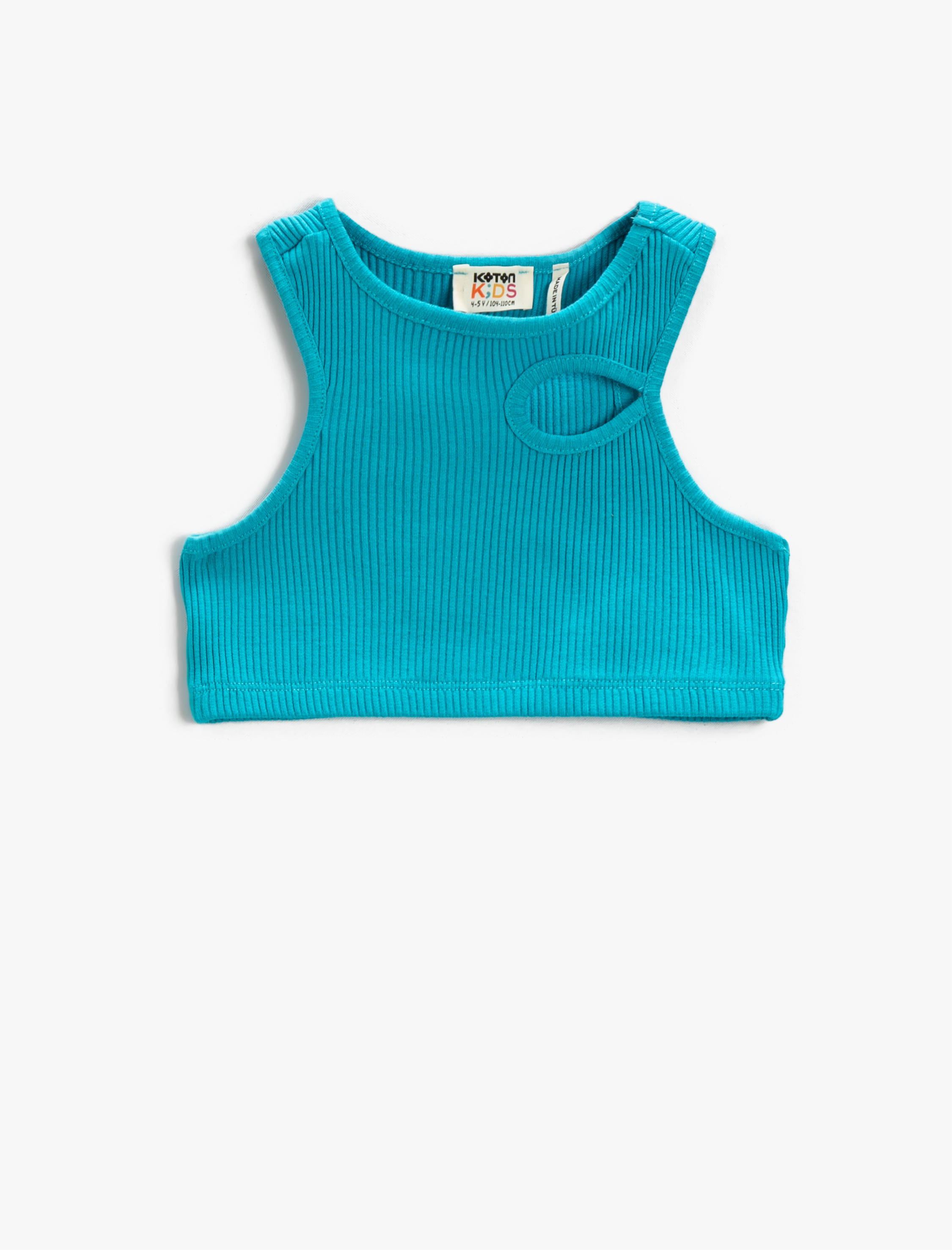  Kız Çocuk Pencere Detaylı Crop Üst Ribanalı Kolsuz Pamuklu