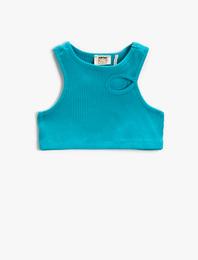 Pencere Detaylı Crop Üst Ribanalı Kolsuz Pamuklu