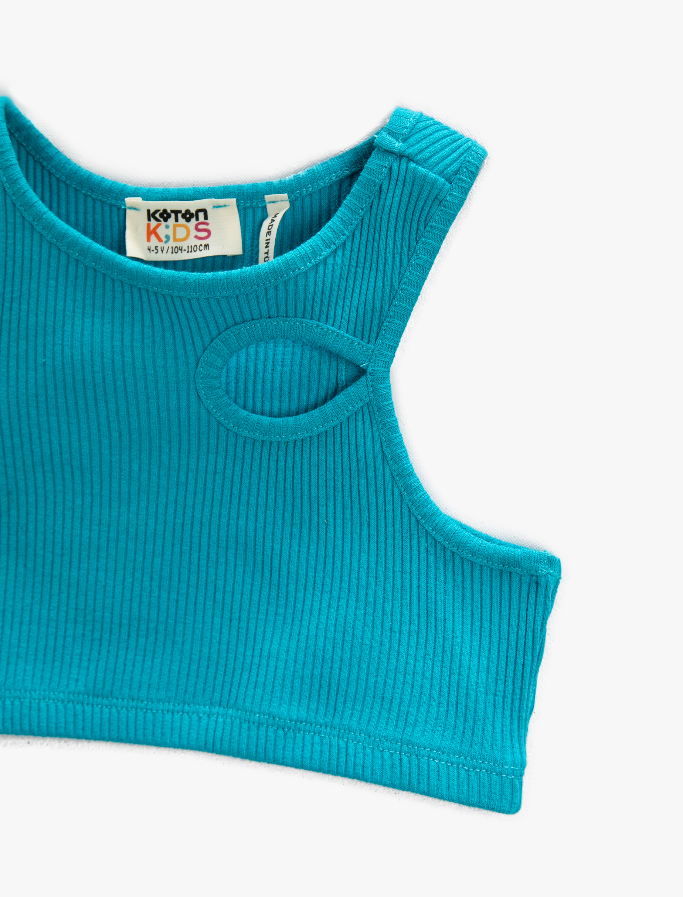  Kız Çocuk Pencere Detaylı Crop Üst Ribanalı Kolsuz Pamuklu