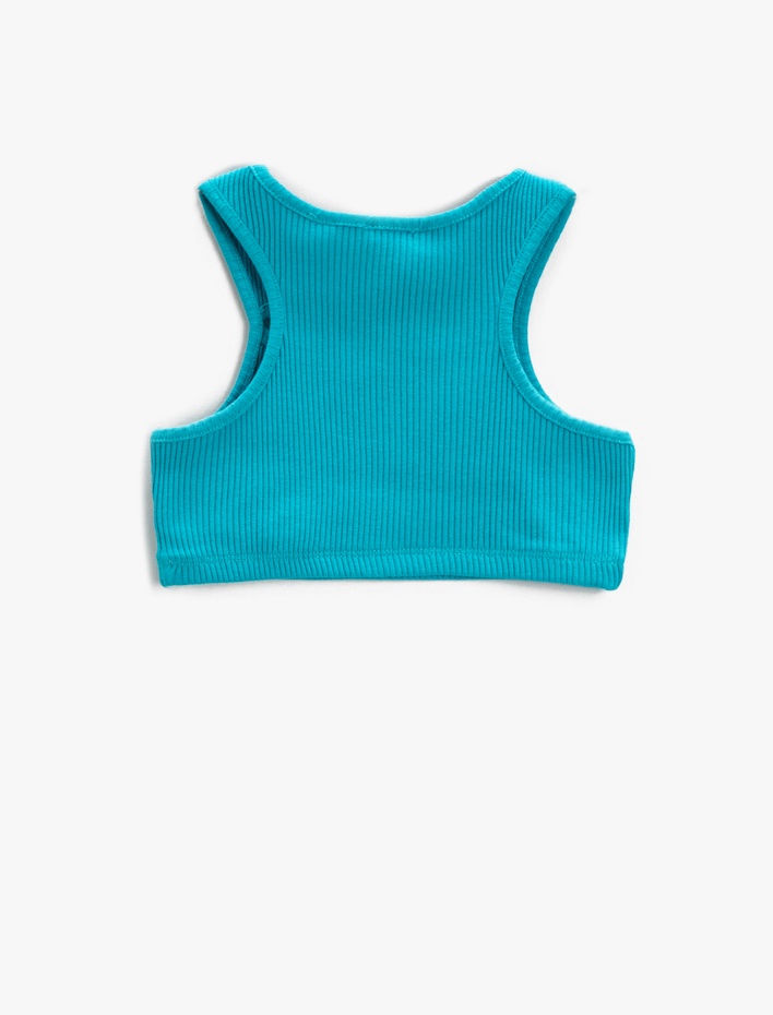 Kız Çocuk Pencere Detaylı Crop Üst Ribanalı Kolsuz Pamuklu