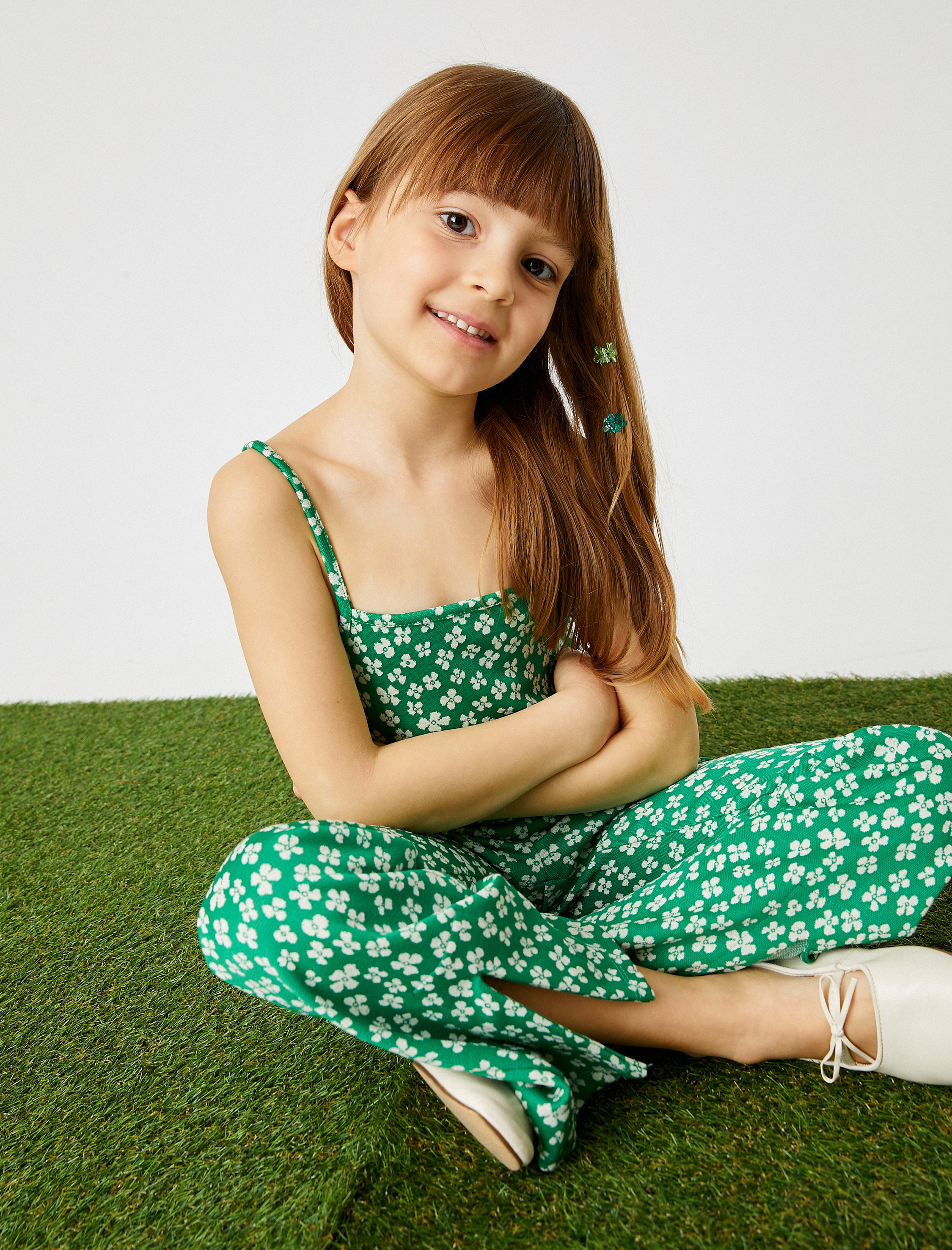  Kız Çocuk Çiçekli Crop Atlet İnce Askılı